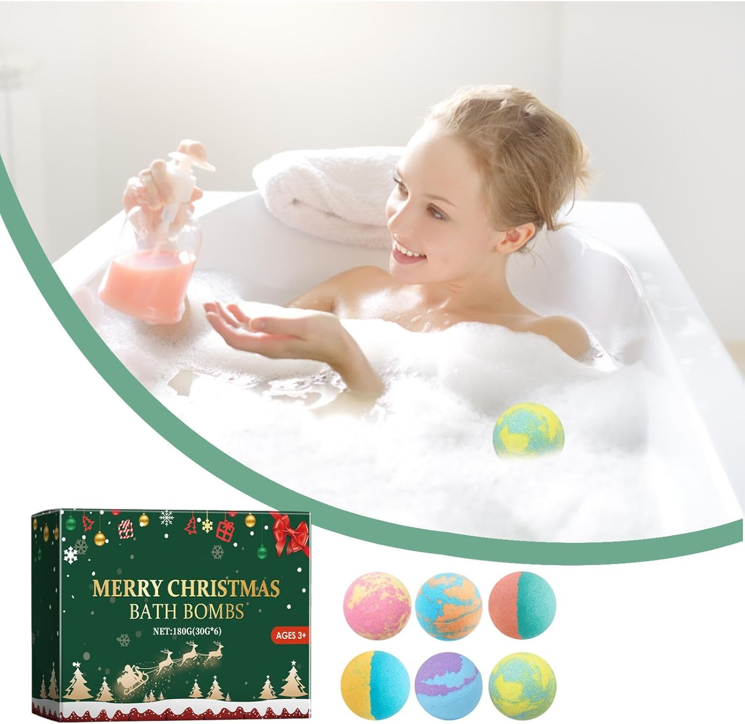 Bath Ball for Kids | 6X Bubble Bath Shower Salts,Organic Spa Relaxing Bath Balls, Christmas Bubble Bath Shower Salts for Women & Men, Girls, Wife