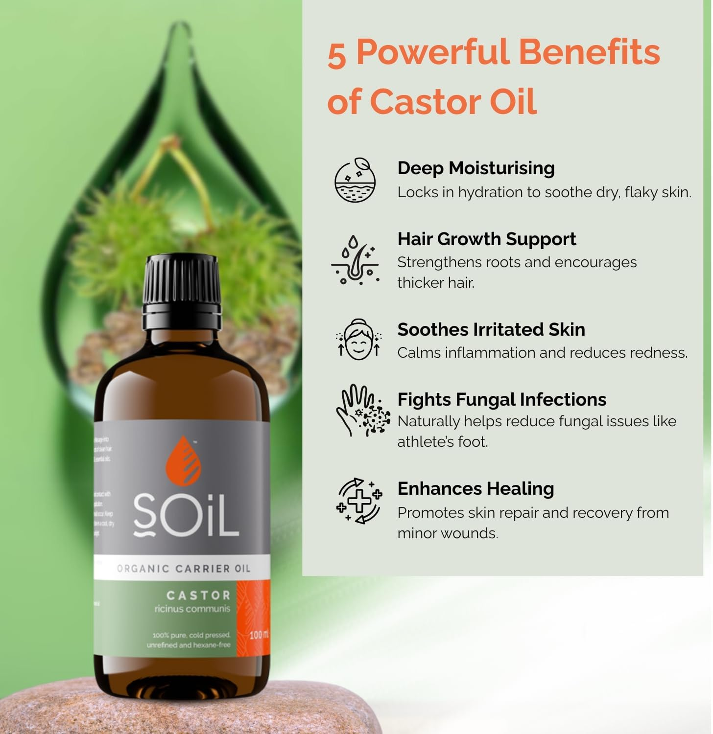 Soil Organic Castor Oil, Hydrating, Nutrient-Filled, Antioxidant-Rich, Suitable for All Hair and Skin Types, Sustainably Sourced from Seeds of the Castor Plant&rsquo;S Bean, 100Ml image number 4