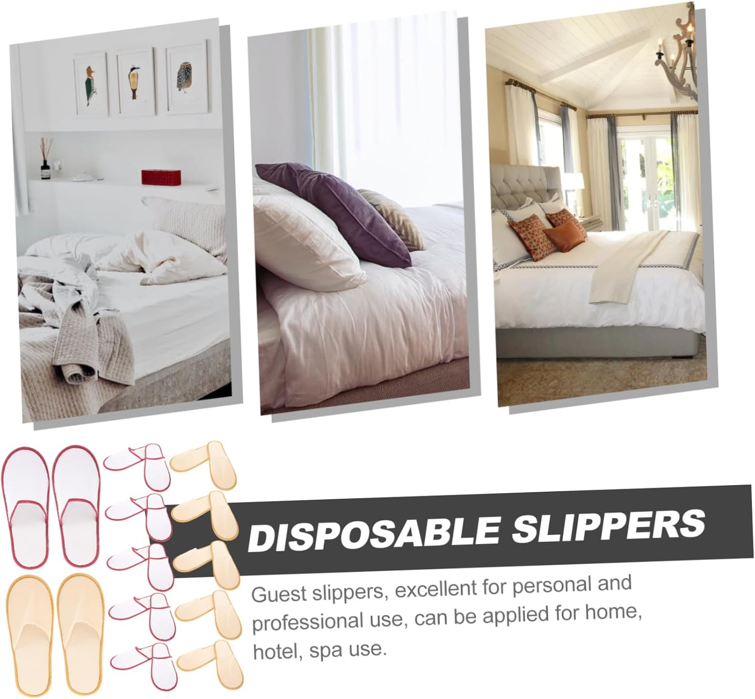 TOVINANNA 6Pairs Disposable Slippers Fleece Home Slippers for Guests Wedding Spa Bathroom image number 4