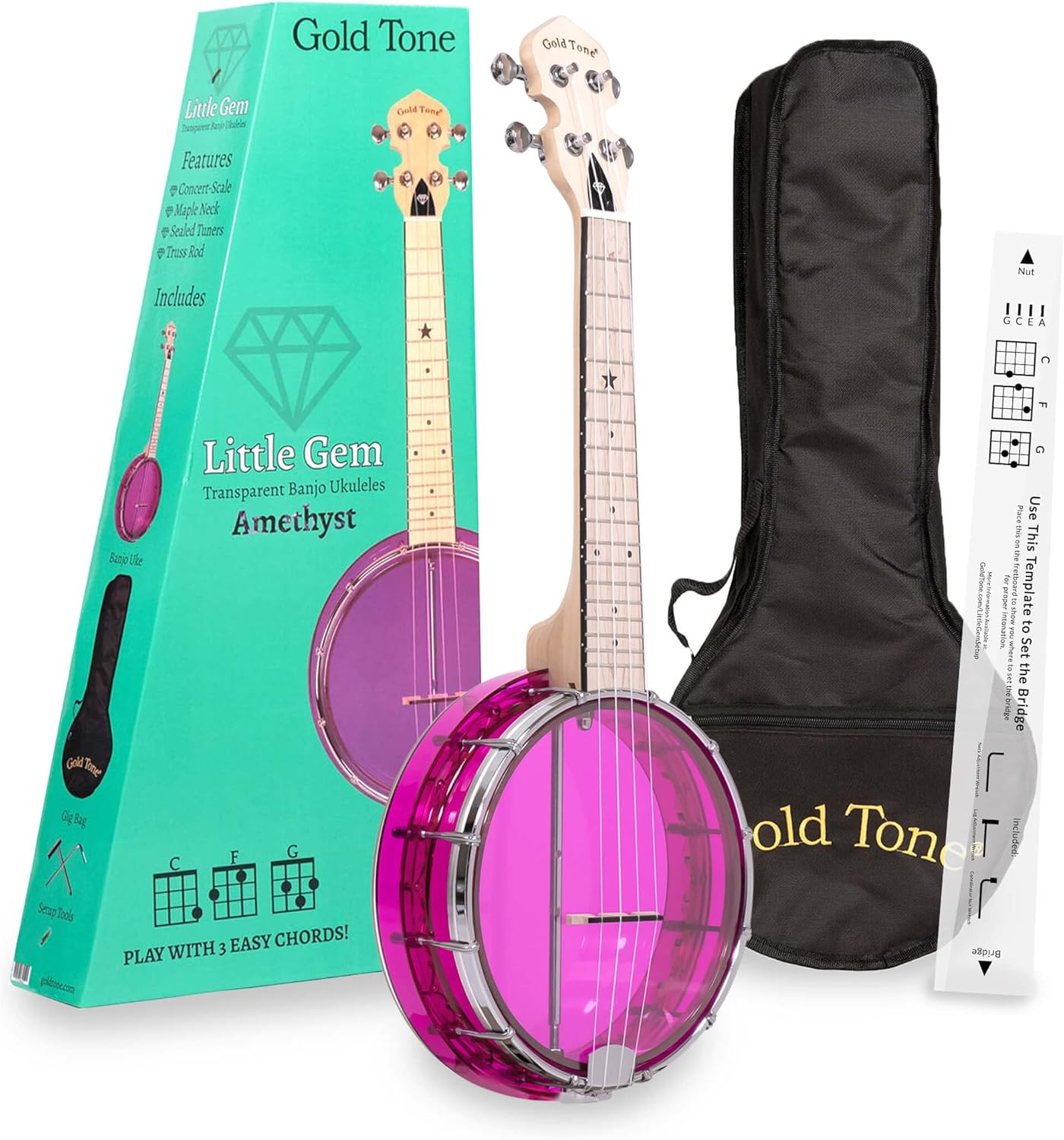 Gold Tone Little Gem Ukes, 4-String Ukulele, Right, Purple (LG-A)