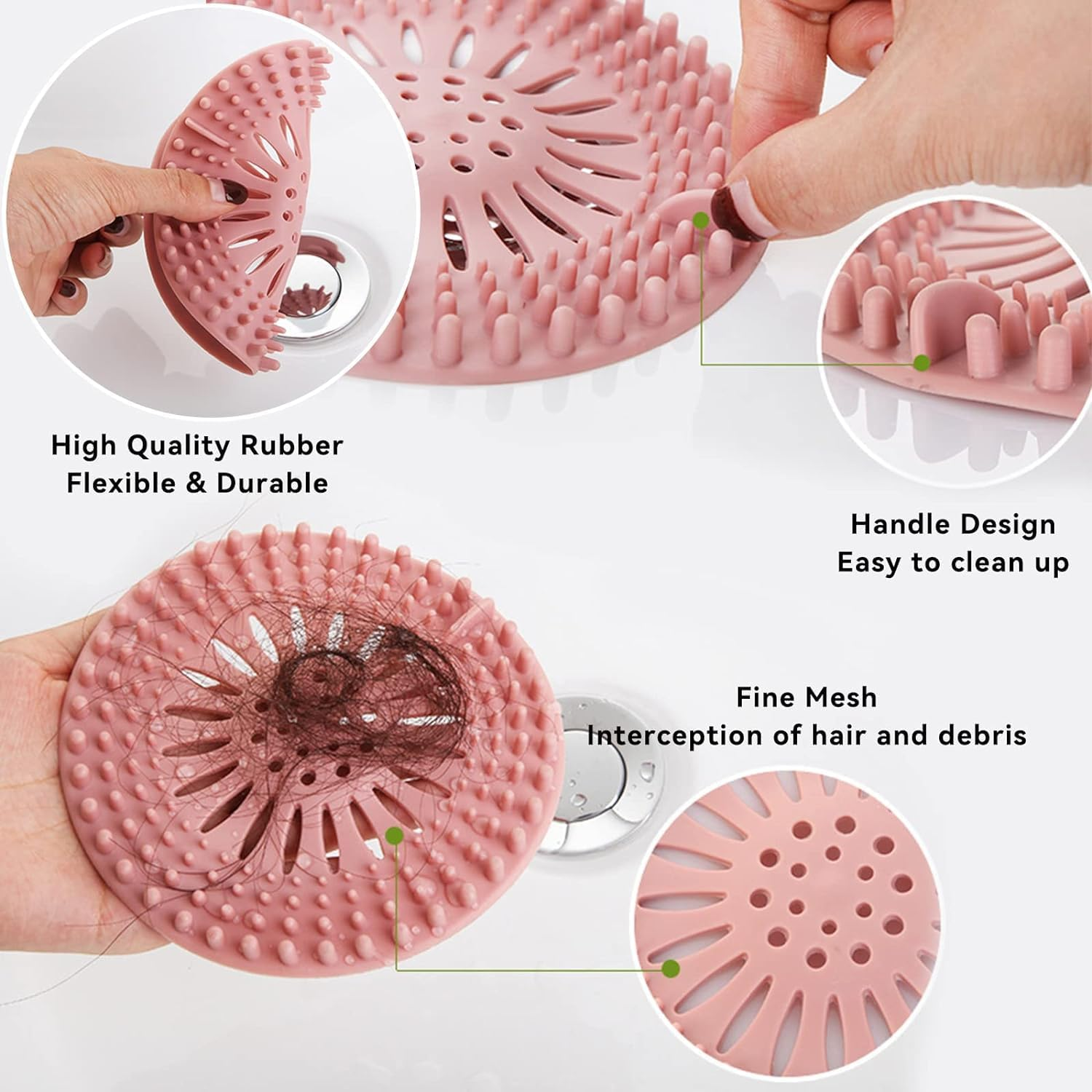 4Pcs Hair Catcher Shower Drain Cover, Hair Stopper Drain Protector Universal Rubber Sink Strainer for Bathtub Kitchen and Bathroom(4 Colors