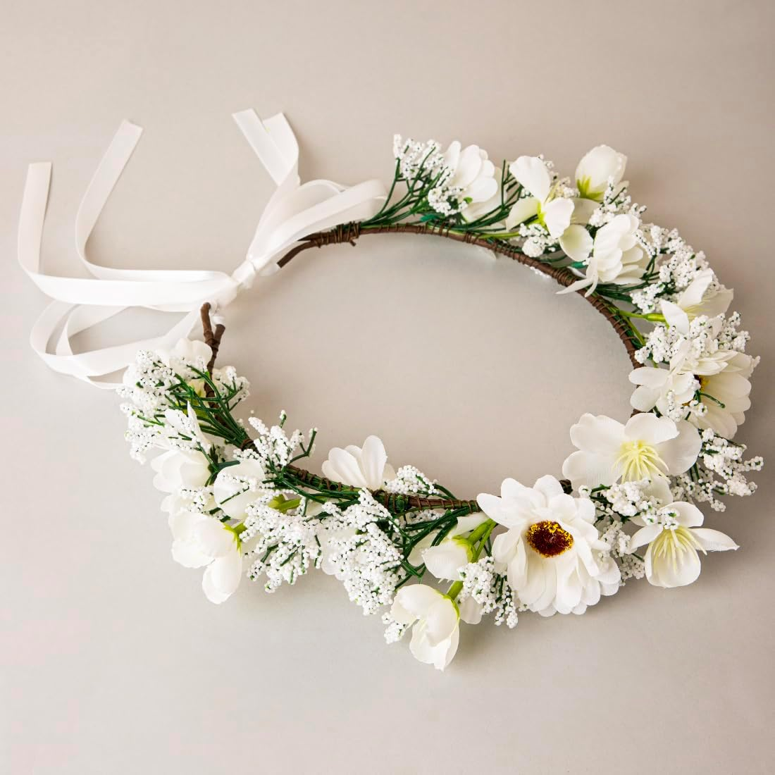 Radhu & Kabby Tiara for Women | Flower Head in White Colour | Elegant Floral Crown Headband for Birthdays, Photoshoots, and Special Occasions | Adjustable Hair Accessory image number 4