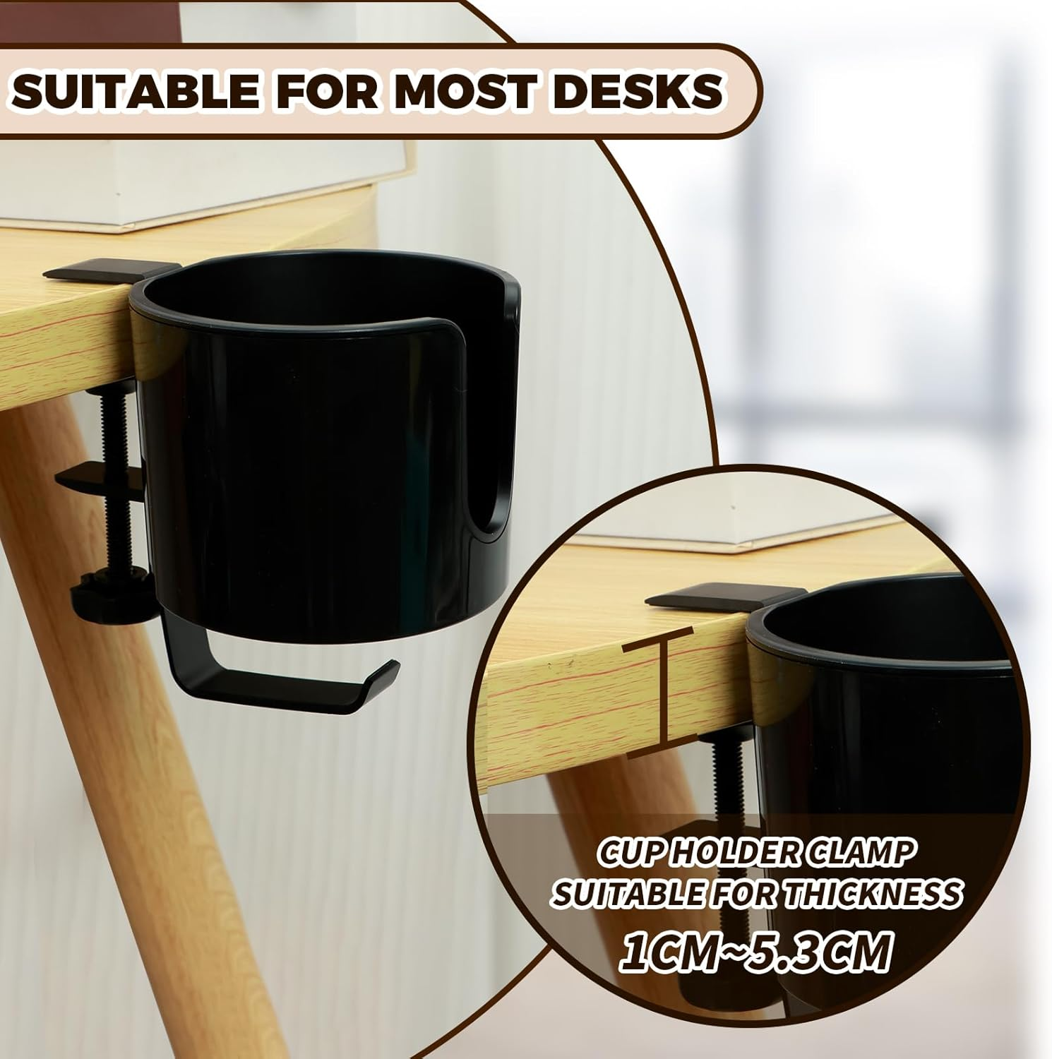 2Pcs Table Cup Holder, with Headphone Hanger, Adjustable Desk Holder Clip on Coffee Mug Organizer, Nonslip Tableside Cup Organizer, for Home Office Outdoors image number 3