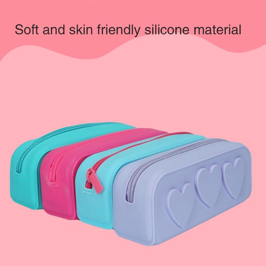 DDPOND Makeup Bag Cosmetic Bag Heart Cosmetic Pouch Pencil Case Toiletry Bag Silicon Makeup Organizer Bag for Makeup Brush