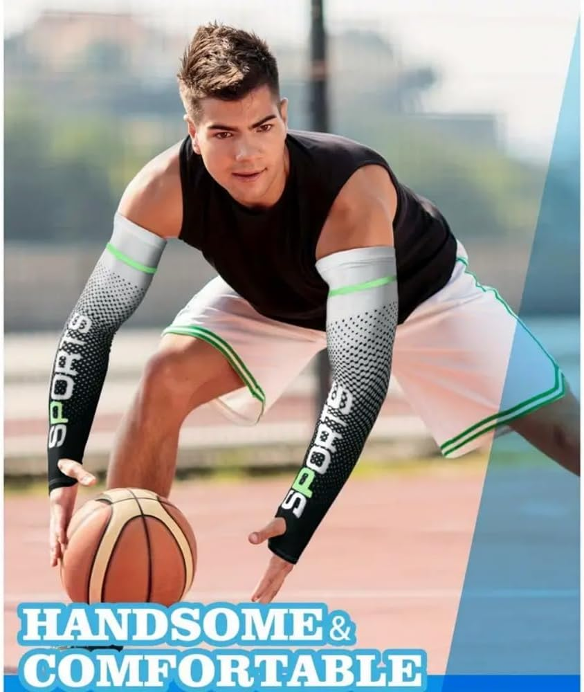 AZRAGON Ice Silk Arm Sleeves & Headscarf Set - UV Protection Cooling Sport Accessories for Cycling, Basketball, Outdoor Activities,Anti-Pilling & Quick-Dry Technology (2-Pack) image number 2