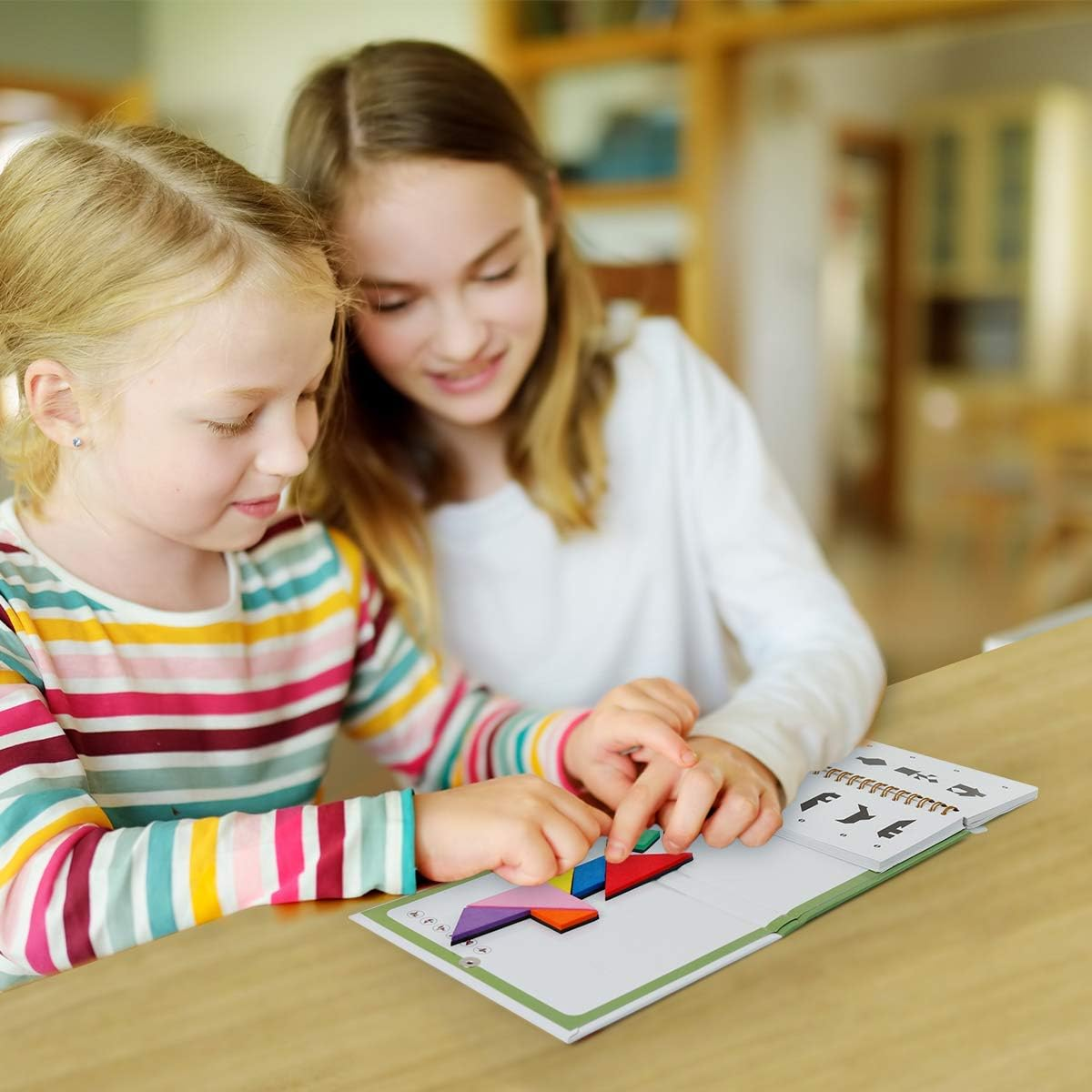 Vanmor Travel Tangram Puzzle with 2 Sets Magnetic Plate, Montessori Shape Pattern Blocks Jigsaw Road Trip Games with 368 Solution, IQ Book Educational Toy Brain Teaser Kids Adults Challenge image number 5