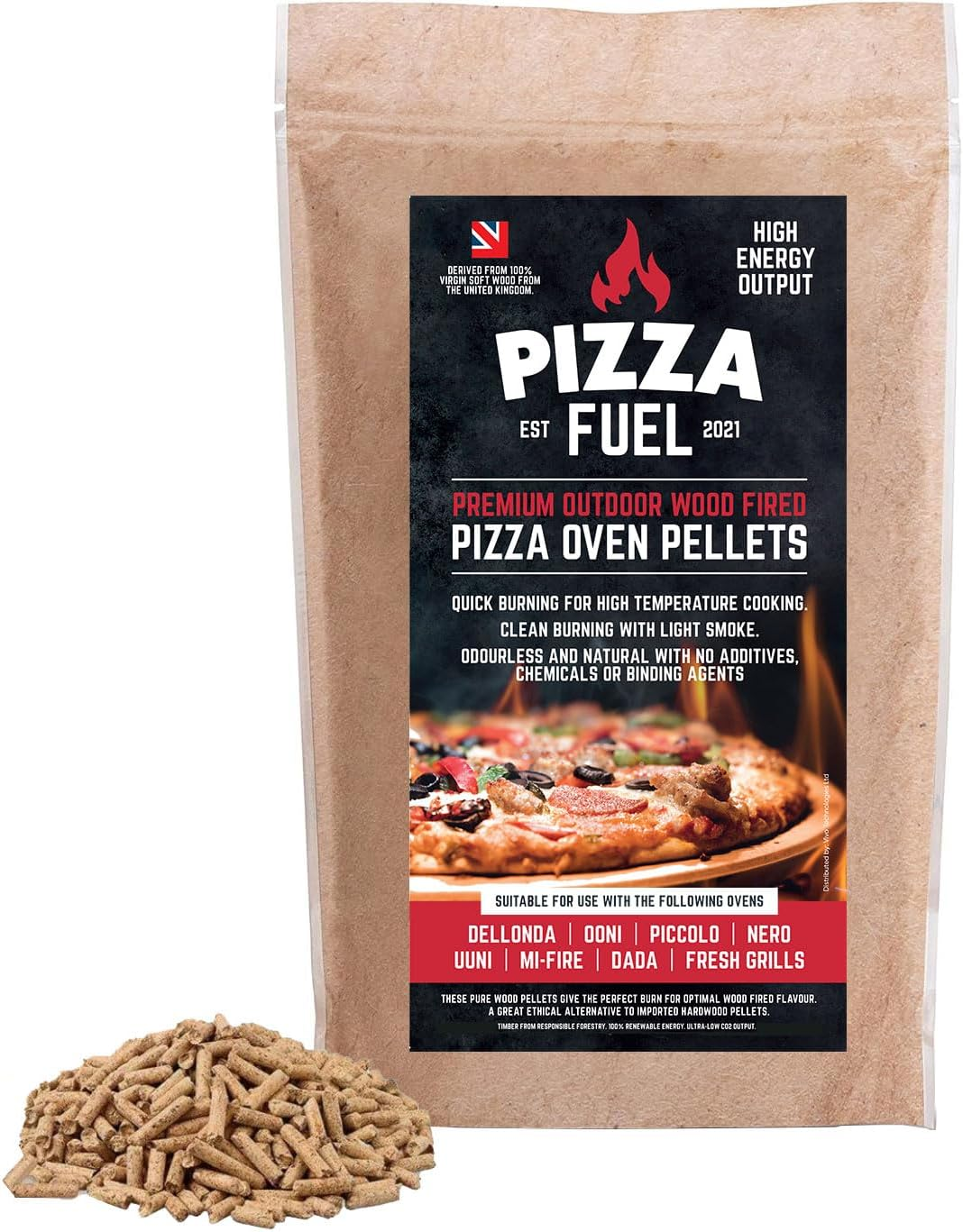 High Heat Output 5Kg Premium Pizza Oven Wood Pellets for Dallonda Nero Fresh Grills Uuni Ninja Woodfire and More | Resealable Bag | Wood Fired Pizza Oven | Kamado | Smokers image number 1