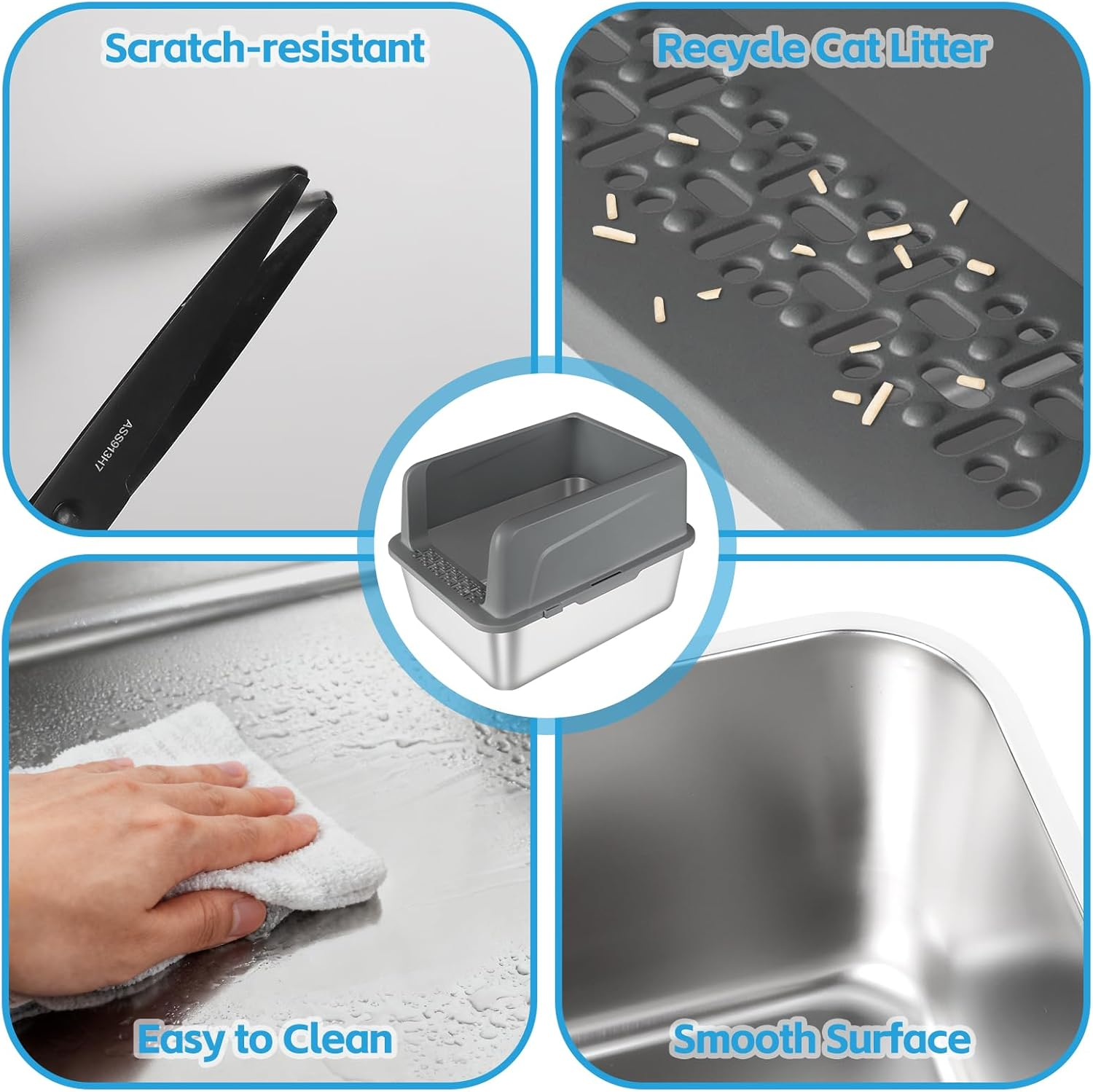 Bartuke 2 Pack Kitty Stainless Steel Litter Box, Large Rabbit Litter Box with Scoop, Small Animal Toilet for Kitten, Rabbit, Guinea Pigs, Hamster(Dark Grey & Light Grey) - Dark Grey  Grey image number 3