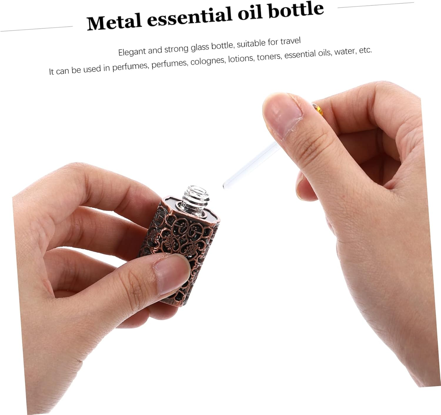 2Pcs Perfume Oil Bottle Essential Oil Spray for Travel Diy Engraved Metal Dispenser Leakproof and Portable