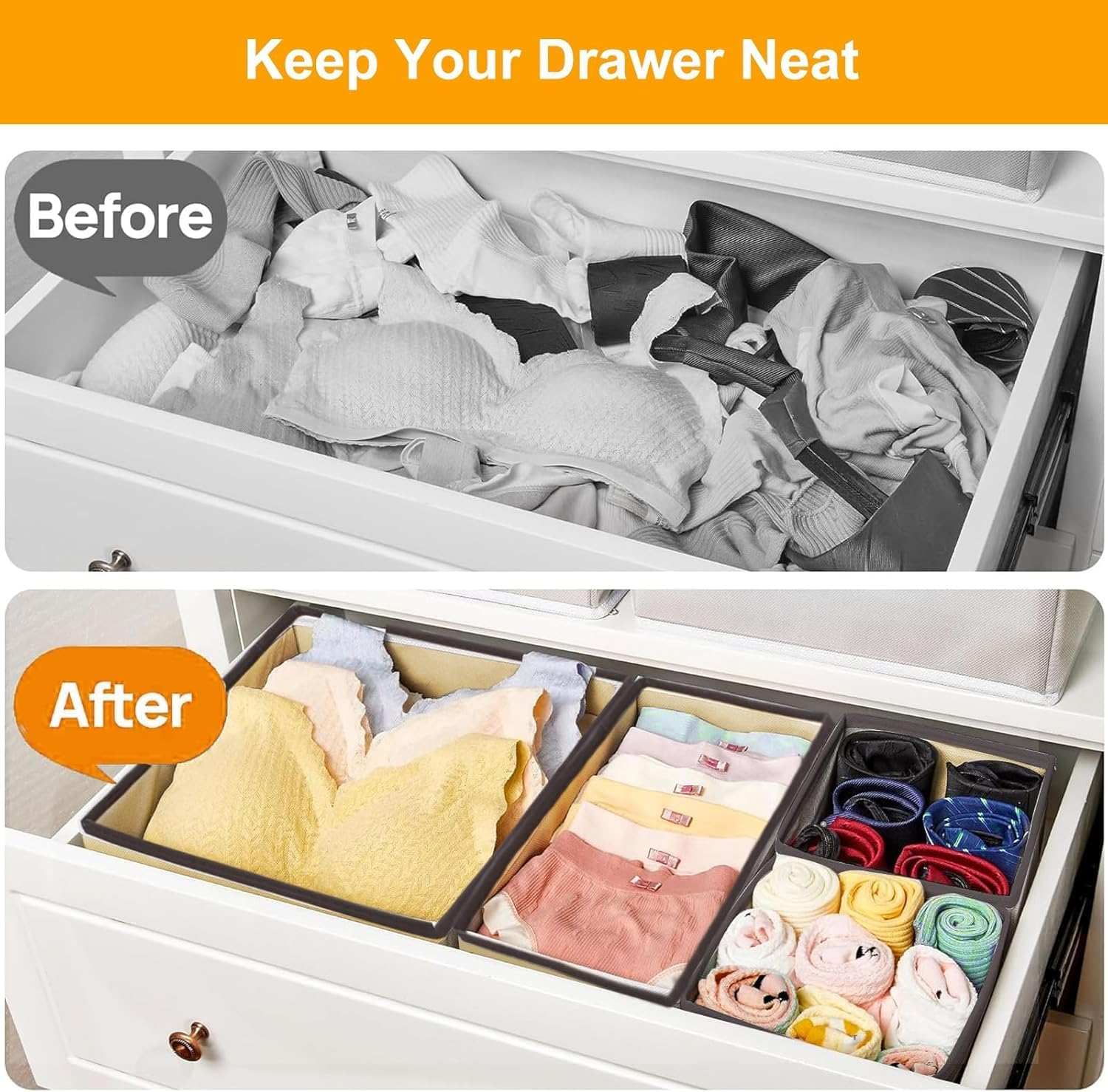 Doublecare 12 Pack Clothes Drawer Organizer, Foldable Drawer Organiser Clothes, Underwear Organiser for Clothes, Pants, Skirts, Socks, Underwears, Baby Clothing, Towel (Beige) image number 6