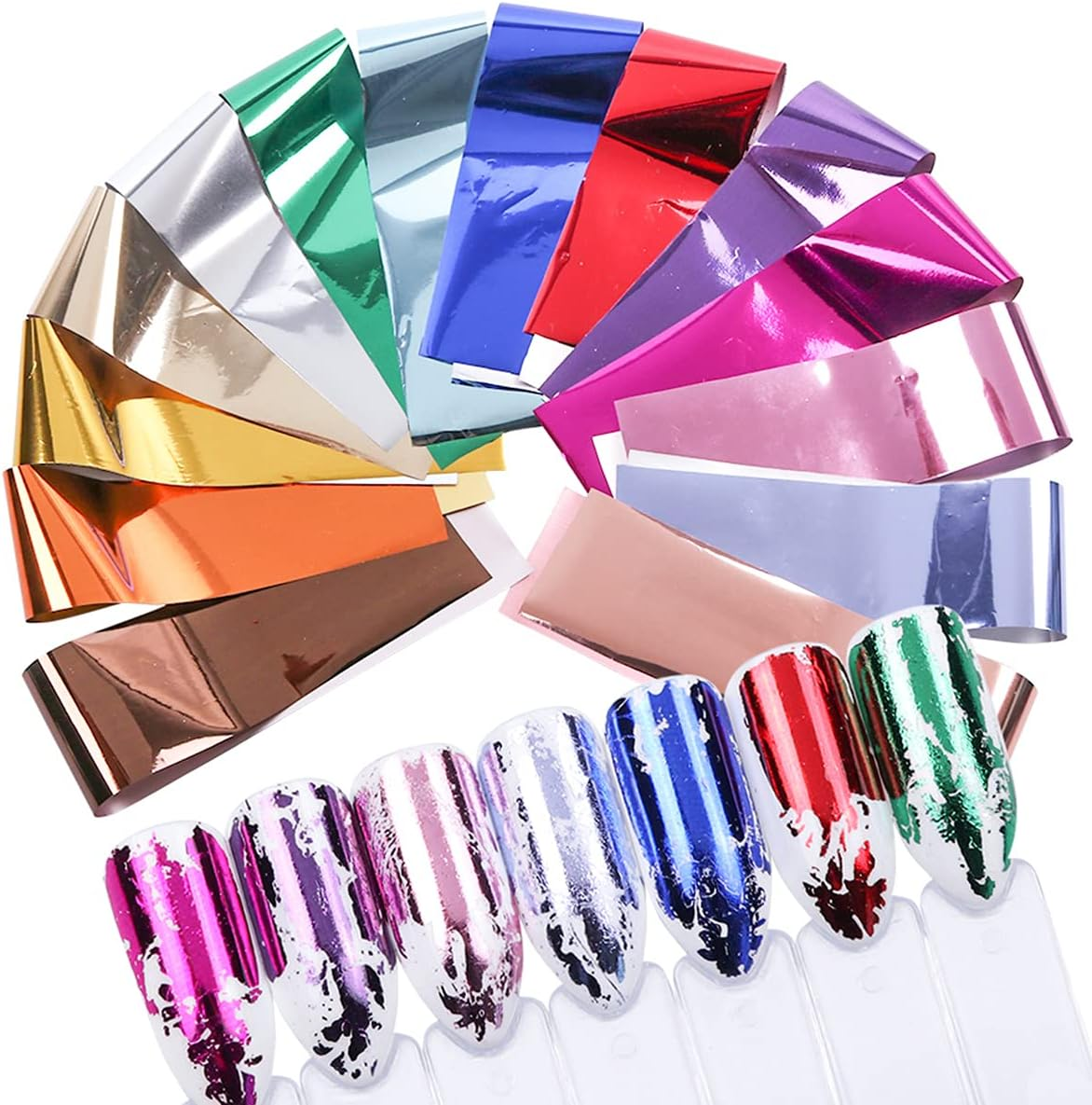 14 Sheets Gold Nail Foils Transfer Stickers - Holographic Effect Metallic Nail Art Foil Stickers in Color Gold and Silver