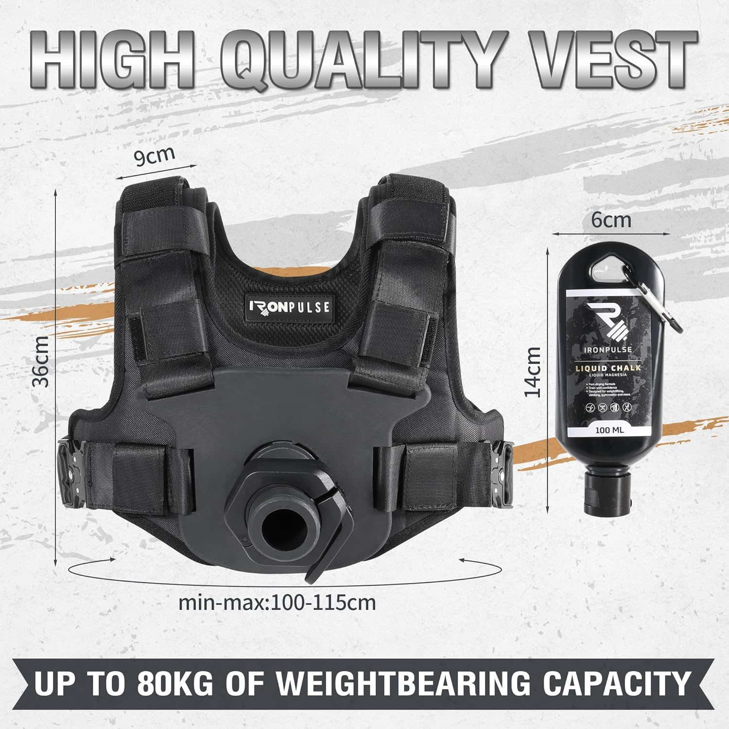 IRONPULSE | Gilet Lest&eacute; Muscle Kit, Crossfit, Running - Compatible Poids Standard Diameter 50 Mm - 80 Kg Max - 2 Necklaces Stop Disque & Magn&eacute;sie Liquide Inclus image number 5