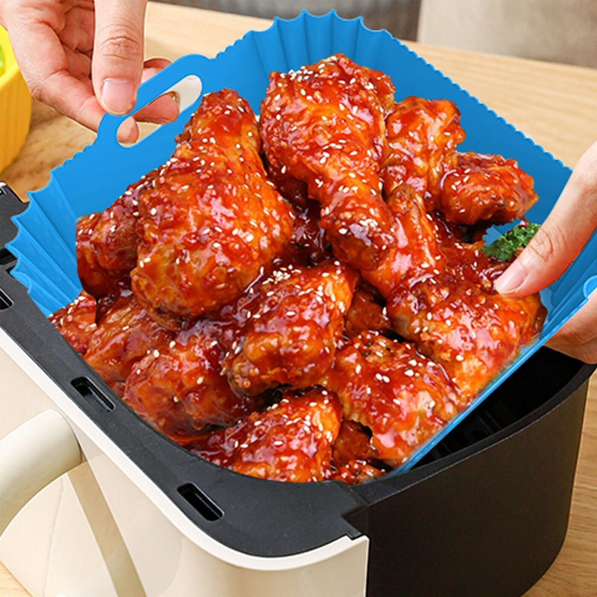 AIMALL Silicone Air Fryer Pot - Non-Stick Reusable Basket Liner, Baking Tray with Strong Handles, Grey & Black - Grey image number 4