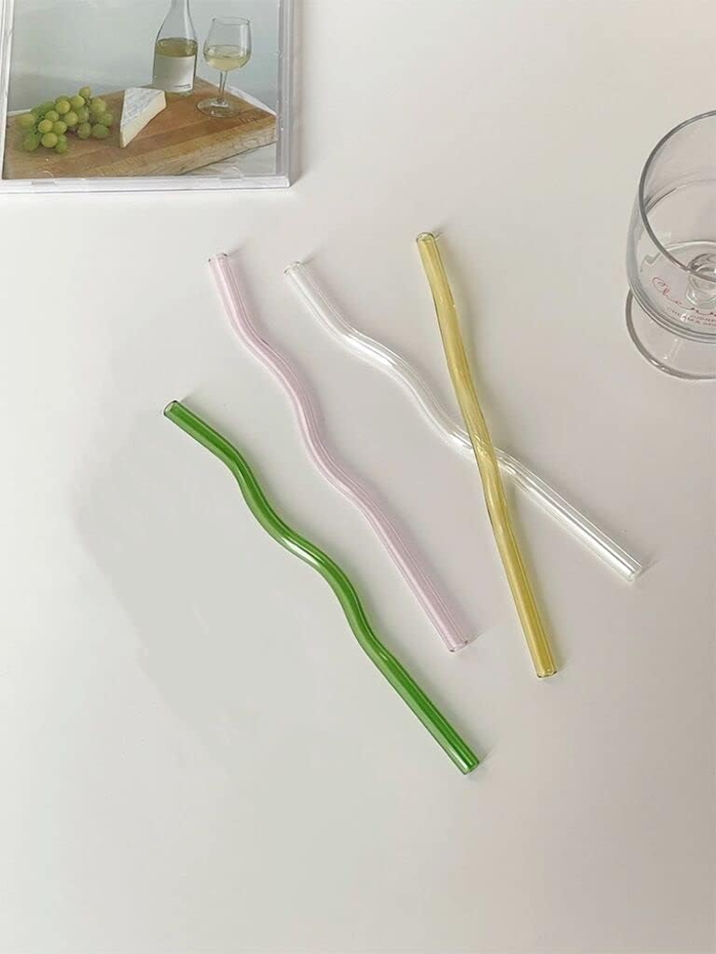 Glass Straws, High Borosilicate Bent Glass Straw Wavy Reusable Transparent Multi Colored Straws for Coffee, Milk and Tea Straws (Colorful) image number 4