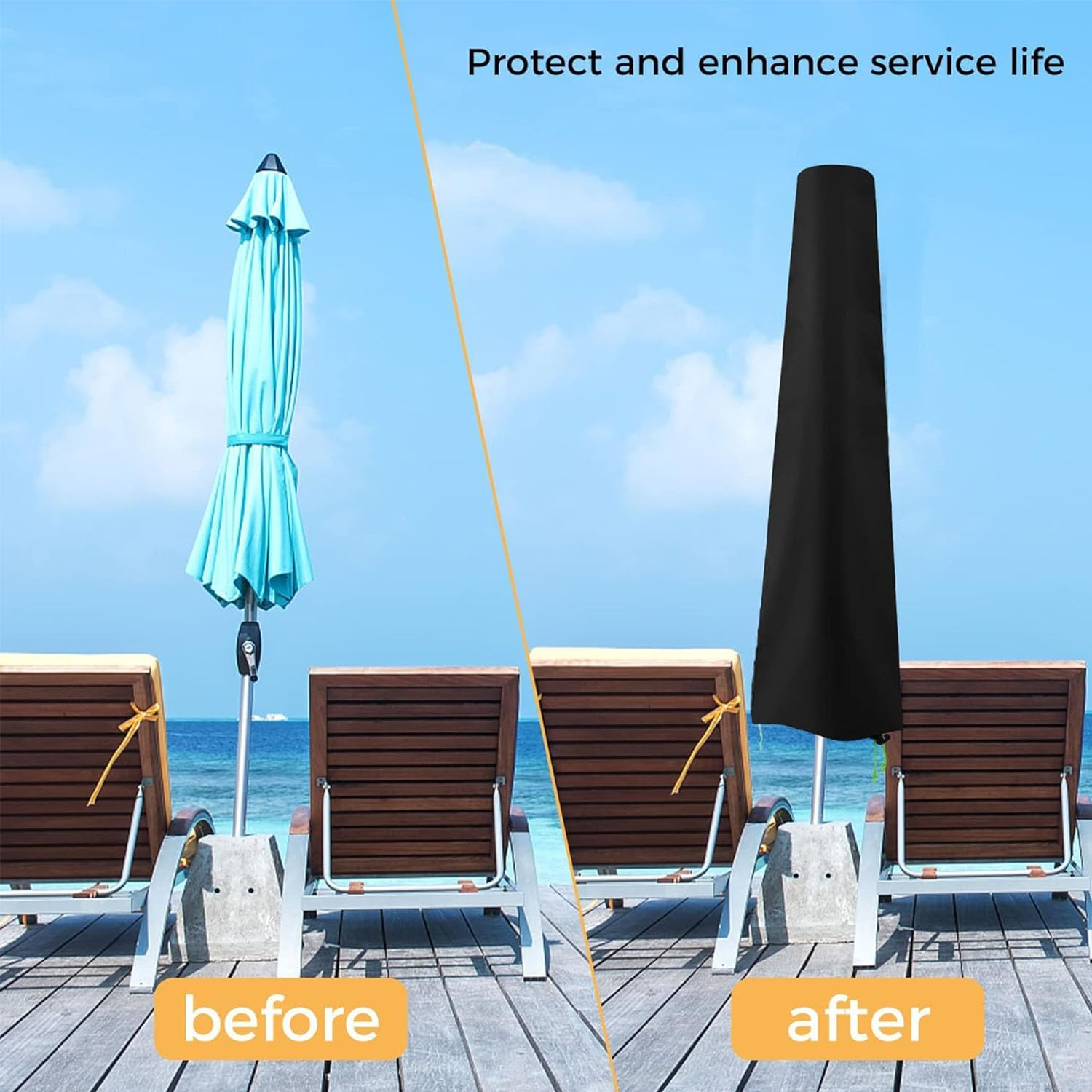 Patio Umbrella Cover, Black Waterproof Patio Parasol Covers with Zipper and Storage Bag, Outdoor Garden Windproof Anti-Uv Protective Cover Fit for 2-3M Outdoor Parasol (240X57X57Cm) image number 5