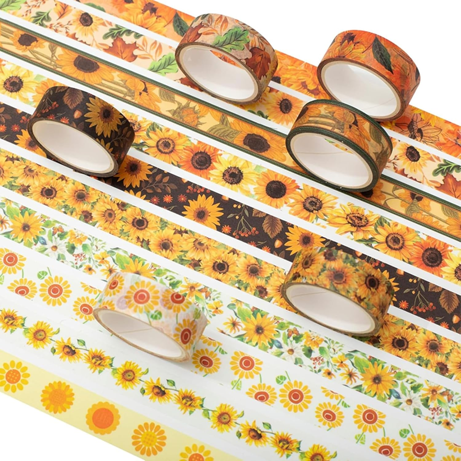 YUBX Sunflower Washi Tape Set Decorative Tape Sun Flowers Craft Supplies for DIY, Bullet Journal, Craft, Gift Wrapping, Scrapbooking image number 2