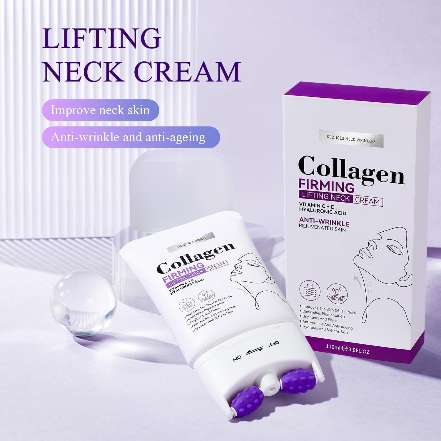 Neck Cream, Neck Creams for Firming Roller, Contains Collagen, Moisturizing, Reduce Wrinkles Fine Lines and Double Chin, Firm and Lift Sagging Skin image number 2