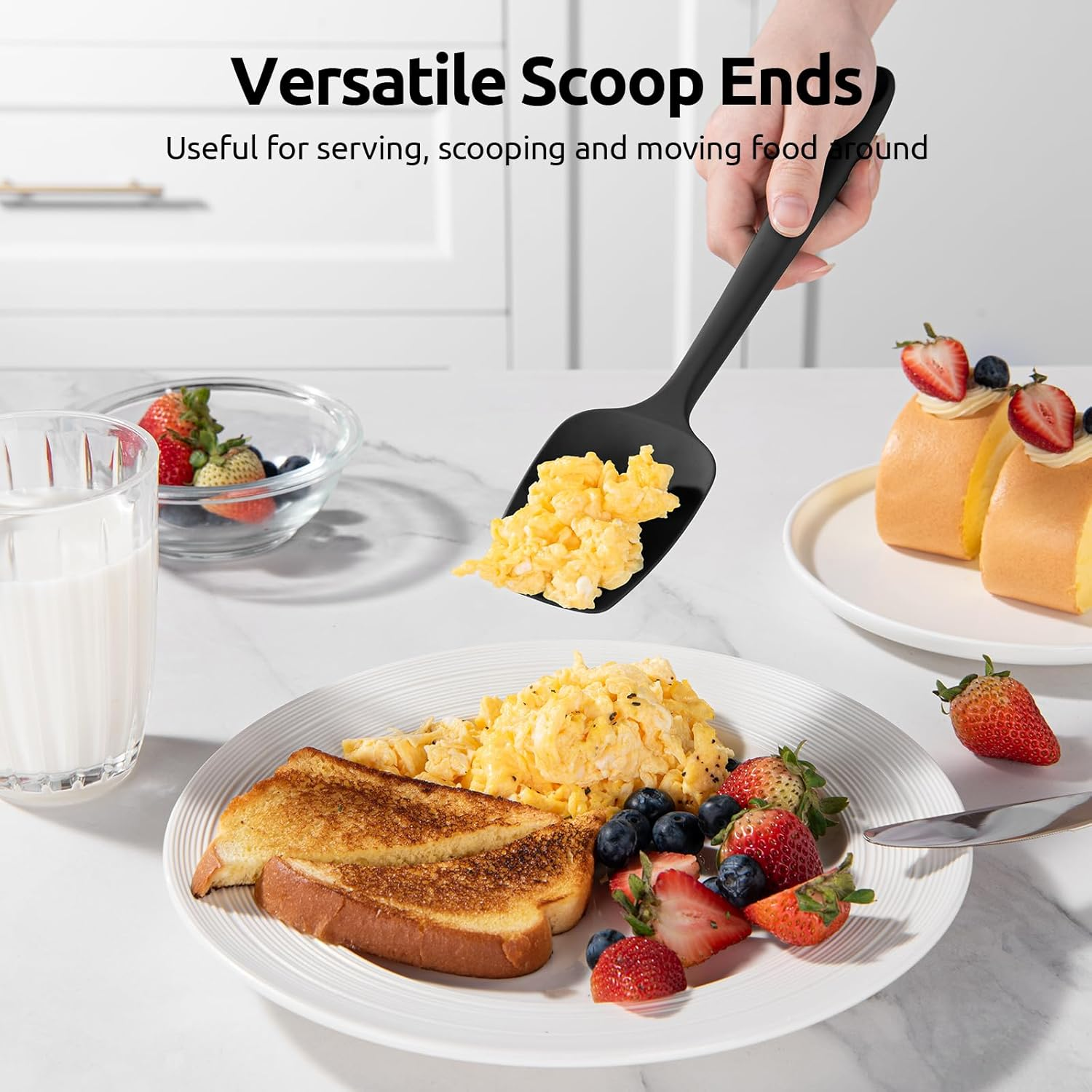 U-Taste Silicone Flat & Spoon Spatula: 315℃ Heat Resistant 28.9Cm Long Baking Scraper, Flexible Seamless Rubber Kitchen Cooking Mixing Utensil with Upgraded Non-Stick Surface (Set of 2, Black) image number 5