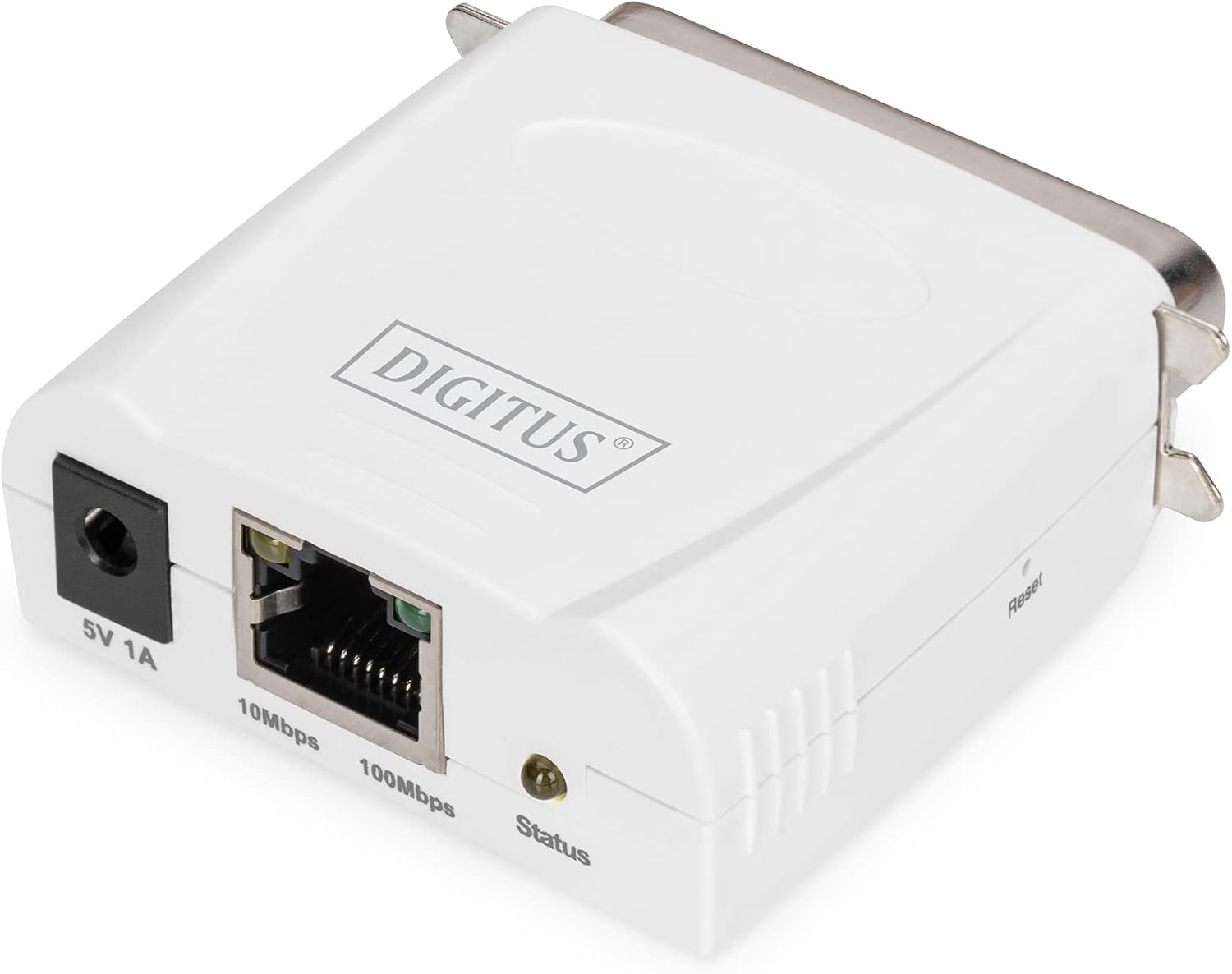 DIGITUS Fast Ethernet Print Server with USB 2.0, 1X RJ45, 1X USB A, Operating System Independent, Printer Server, DHCP Capable, TCP/IP, Easy Installation, Includes Power Supply, White image number 1