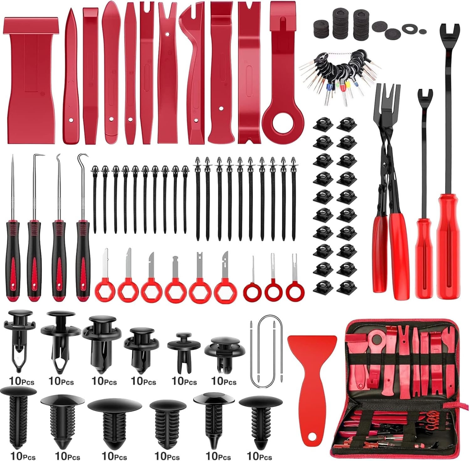 Menbyci 238Pcs Trim Removal Tool Kit, Car Panel Door Window Audio Pry Tool Kit, Auto Clip Pliers Fastener Remover, Push Pin Puller, POM Material Interior Trim Repair Tools Set with Storage Bag image number 4