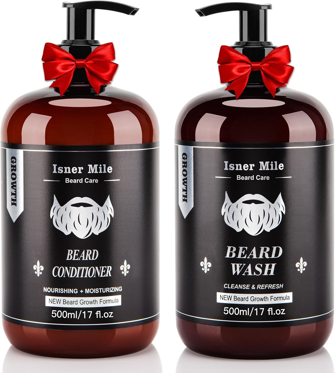 ISNER MILE Beard Wash and Conditioner Set 17 Oz New Formula with Biotin Argan & Jojoba Oils Smooth Soften Strengthen Shampoo with Oil Gifts for Men image number 1
