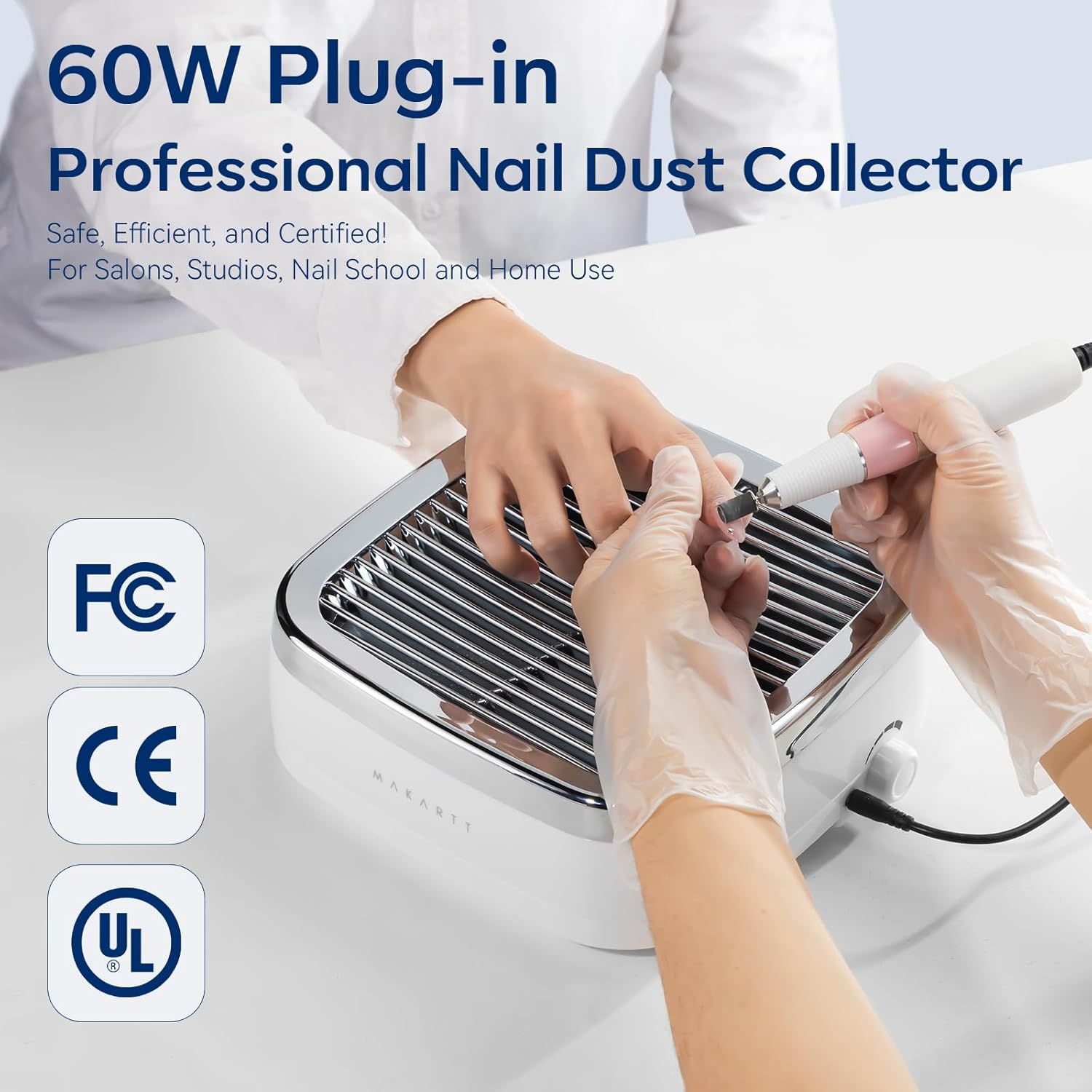 Makartt Nail Dust Collector - 60W Extractor Vacuum Dust Collector for Nails Acrylic Nail Drill Dust Extractor Beauty Gift Nail Salon Equipment with 2 Powerful Nail Fan MK200 image number 2