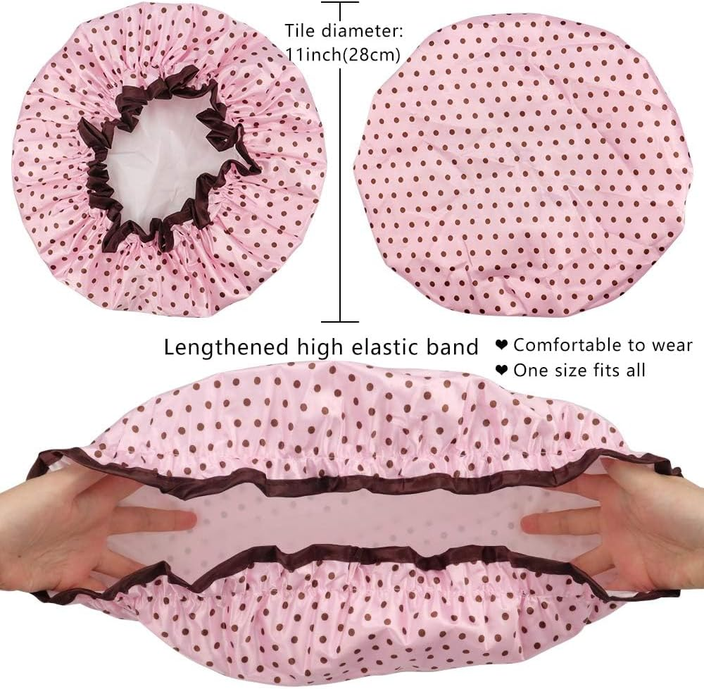 TCOTBE 4 Pieces Shower Cap for Women, Elastic and Reusable, Environmental Protection Hair Bath Caps, Double Waterproof Layers Bathing Hat -For Long, Short and Curly Hairs image number 2