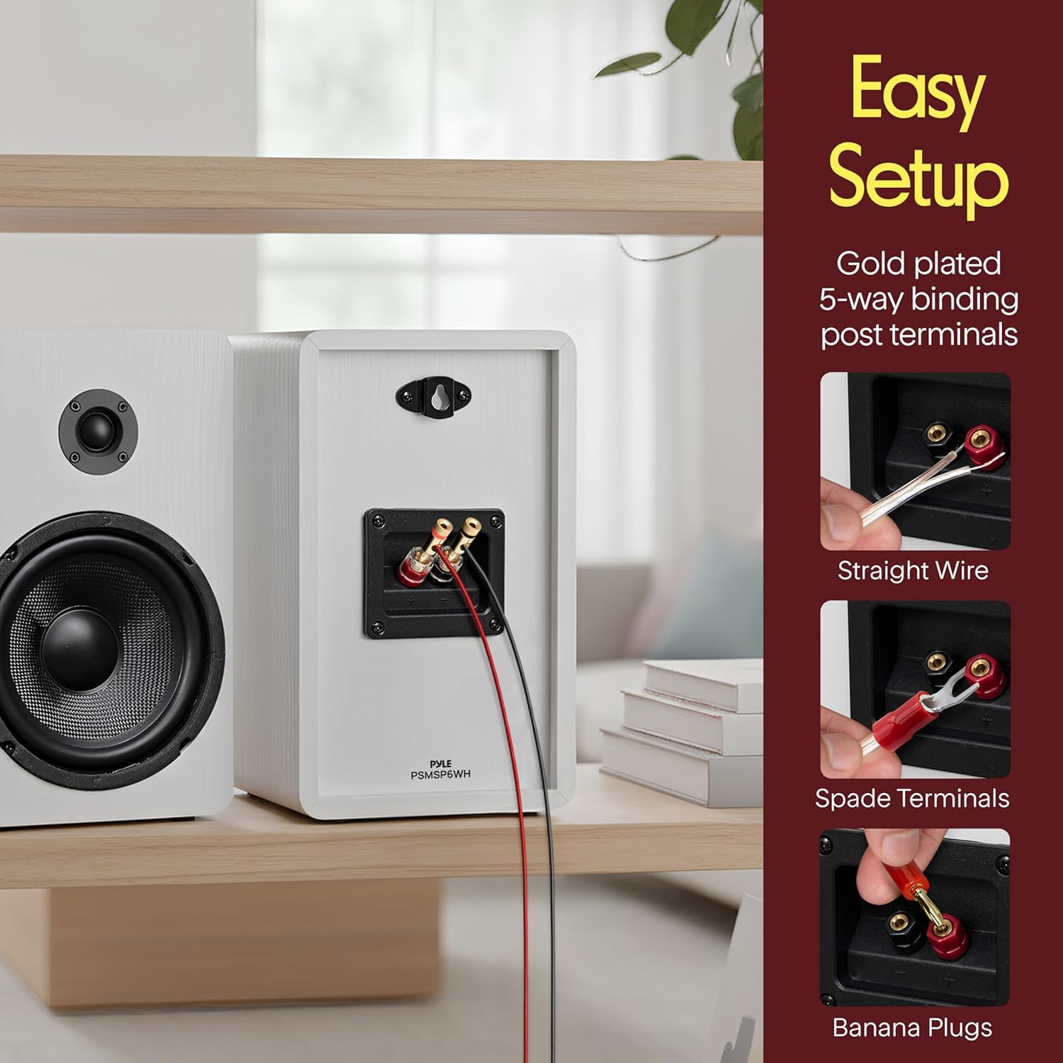 Pyle 6.5&Prime; Compact Wired Bookshelf Speakers (Pair), 2-Way Hi-Fi Home Theatre Speakers with Glass Fiber Woofer, 8-Ohm, White image number 3