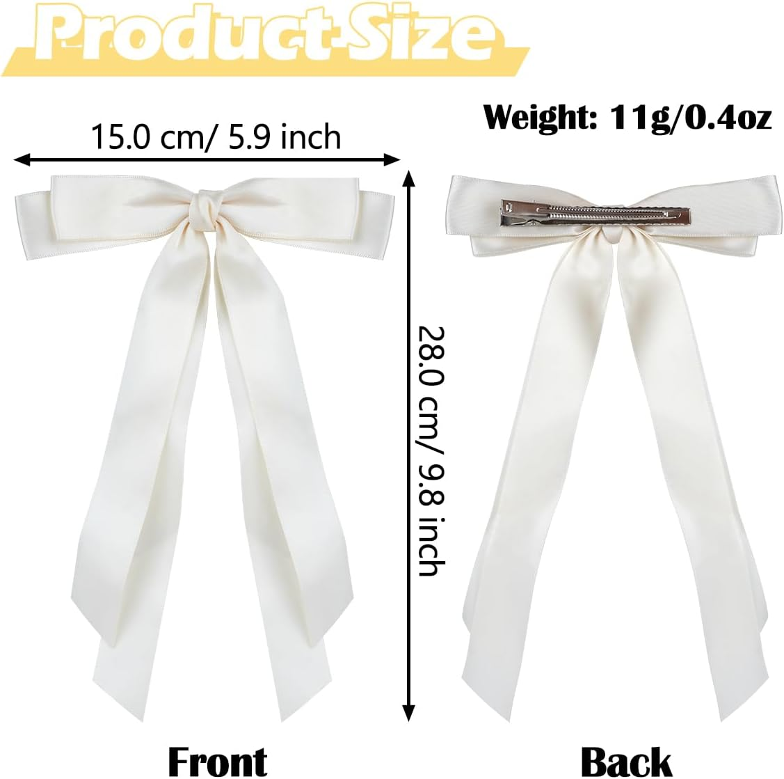 Pack of 12 Hair Bands Bow Clips for Women, Silky Satin Hair Bows Hair Clip, Solid Colour French Barrette with Long Tail, Bowknot Hair Accessories for Girls Lolita Party Gift image number 4