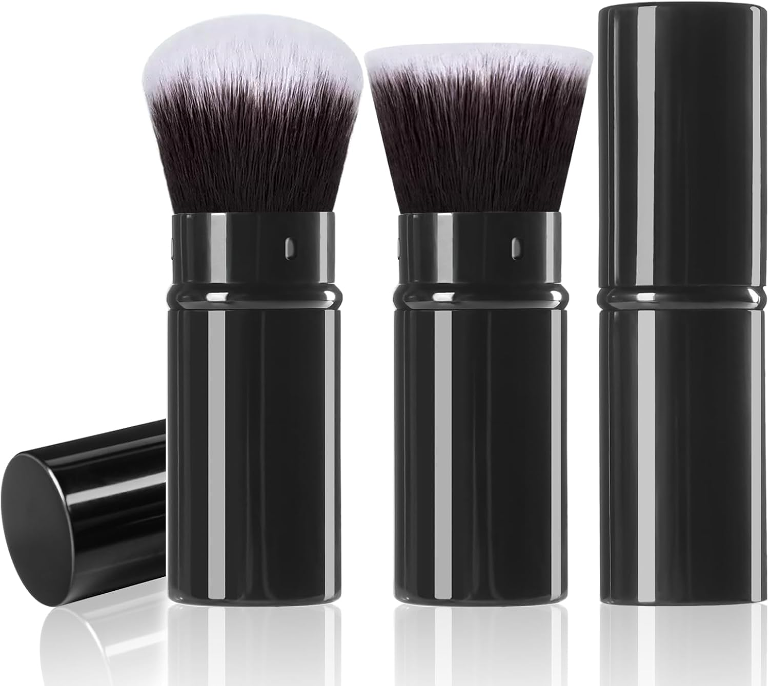 Keriloo Retractable Makeup Brush 2 Pack, Travel Kabuki Powder Foundation Makeup Brush Face Blush Brushes for Blending Liquid, Blush, Bronzer, Buffing, Sunscreen,Flawless Cosmetics