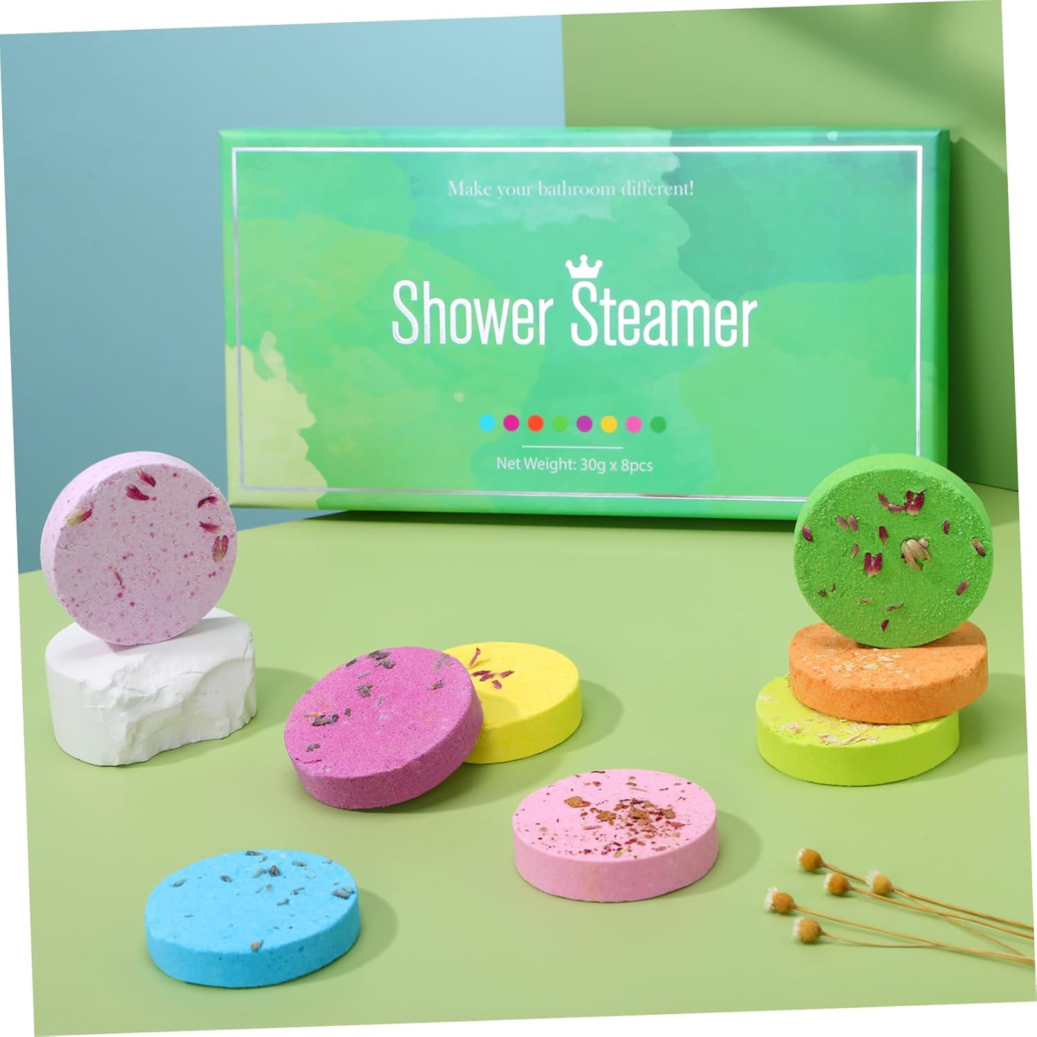 OHPHCALL Aromatherapy Shower Tablets Set of 8 30G Essential Oil Bath Tablets for Mood Relief Natural Scented Shower Steamers for Women Relaxation Spa and Home Use image number 3