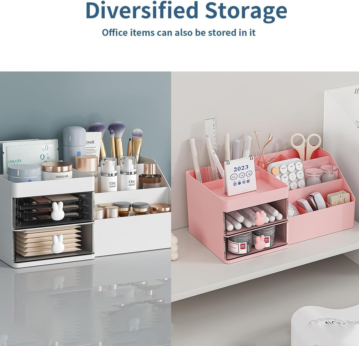 Makeup Table, Bathroom, Cosmetics Organizer, Clear Drawer, Cosmetics Storage, Display Box, Brush Holder, Tabletop, Plastic Makeup Box, Beauty Organization, Skincare, Lipstick, Jewelry, Pink (PK) image number 3