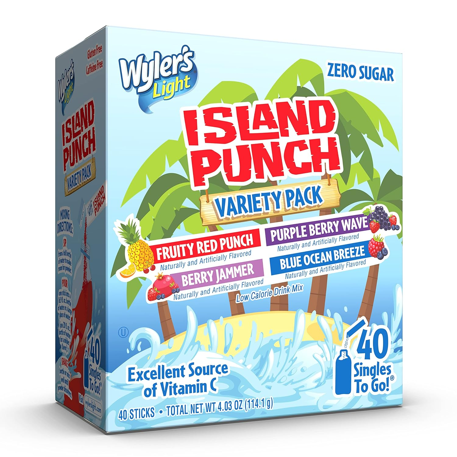 Wyler'S Light Island Punch Singles to Go, Variety Pack, Fruity Red Punch, Purple Berry Wave, Berry Jammer and Blue Ocean Breeze, 1 Box (40 Single Servings) image number 1