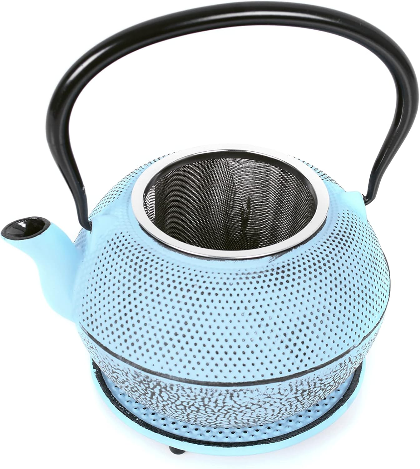 Echtwerk Cast Iron Tea Service Teapot 1.1L with Removable Strainer, Tea Maker with Saucer and 2 Tea Cups, Vintage Design Teapot Set for Loose Tea Preparation, Light Blue image number 2