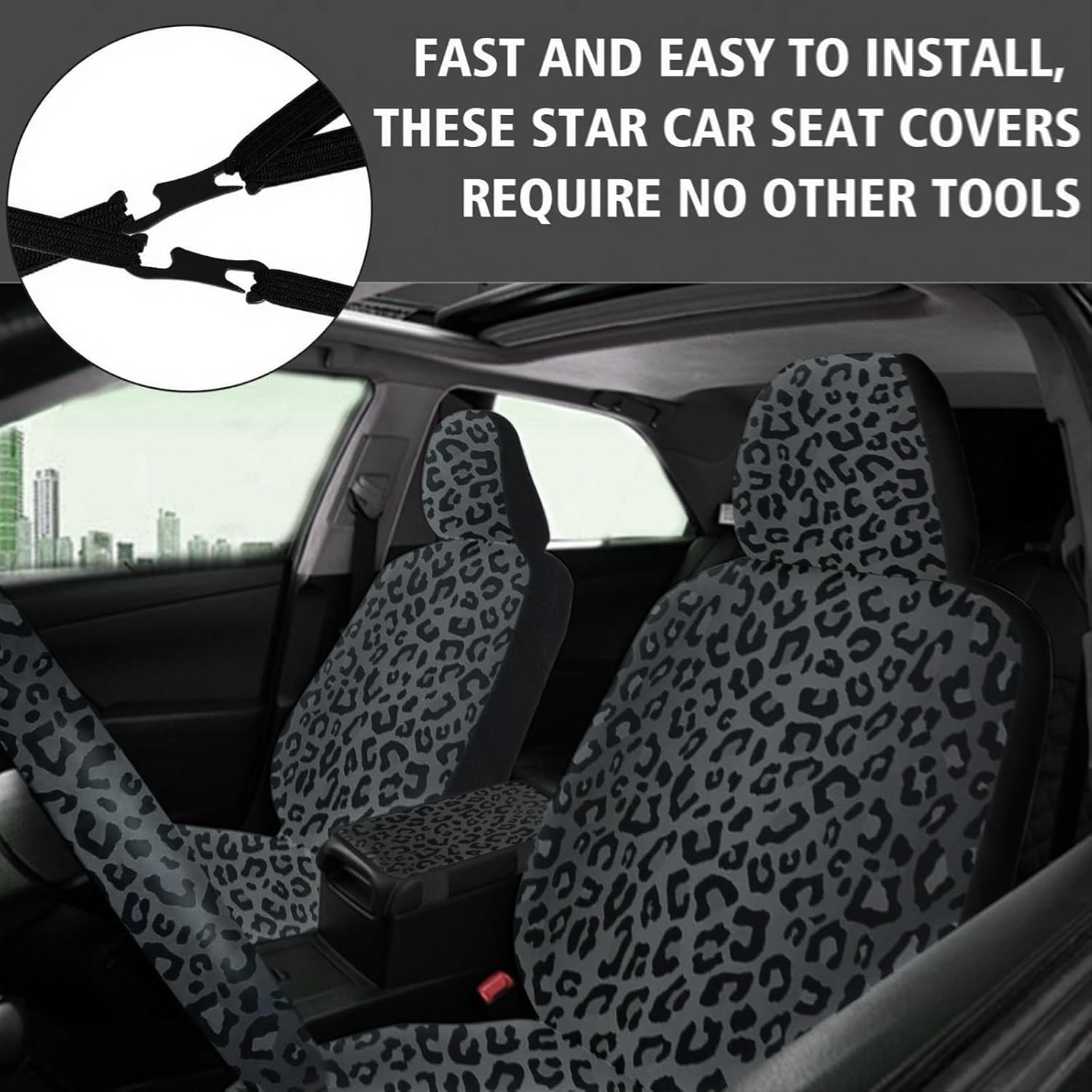 15 Pcs Black Leopard Print Printing Car Steering Wheel Cover Center Console Armrest Pad Headrest Seat Belt Cover Handbrake Cover Keychain Coaster Full Set Car SUV image number 1