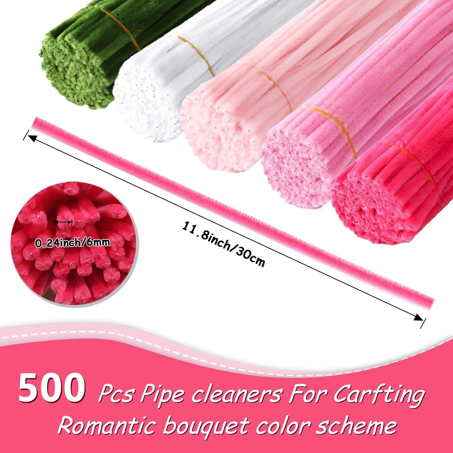 500Pcs Tulip Flower Colored Pipe Cleaners Bulk, Pastel Chenille Stems DIY Fuzzy Pipe Cleaners for DIY Project Decoration,Art Supplies image number 4