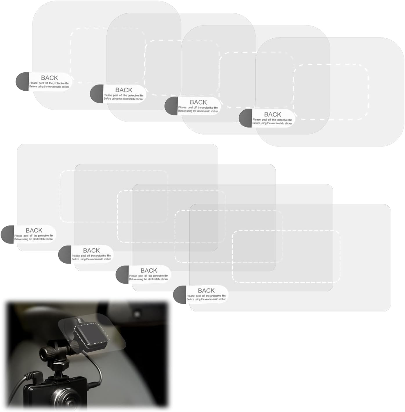 8Pcs Transparent Electrostatic Windshield Dashcam Stickers, PET Material, Weatherproof, Reusable, Glass & Plastic Surface, Car Use image number 4