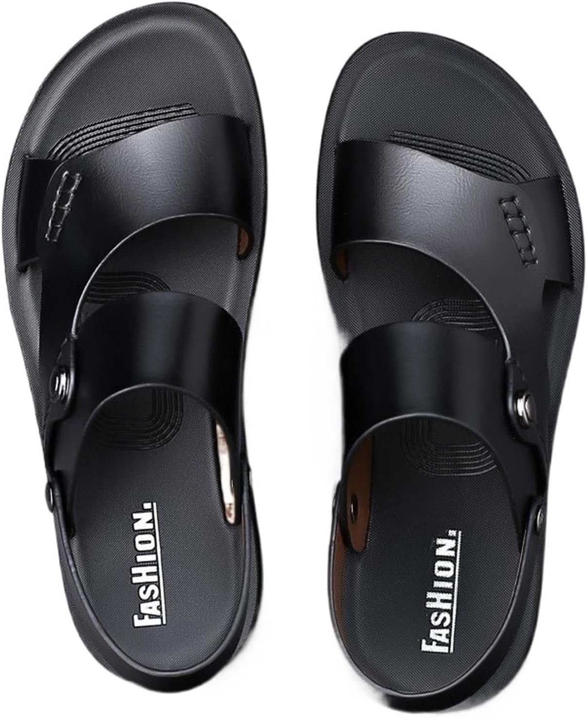 Sandals Men Fashion Men Slide Slippers Outdoor Leather Non-Slip Shoes Beach Slip-On Sandals Travel Slippers (Color : Black, Size : 8) image number 3