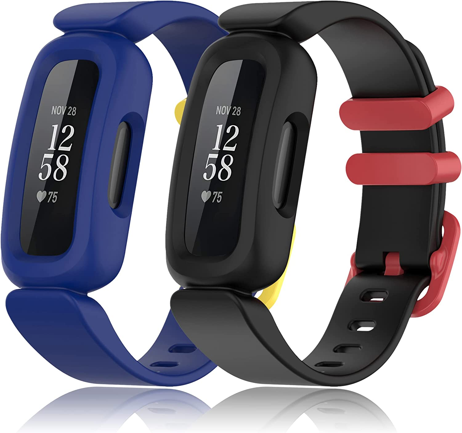 (2 Pack) T Tersely Sport Band for Fitbit ACE 3/Inspire 2 for Kids (2021), Soft TPU Silicone Replacement Strap Fitness for ACE3 Activity Tracker - Black +Blue/Yellow image number 4