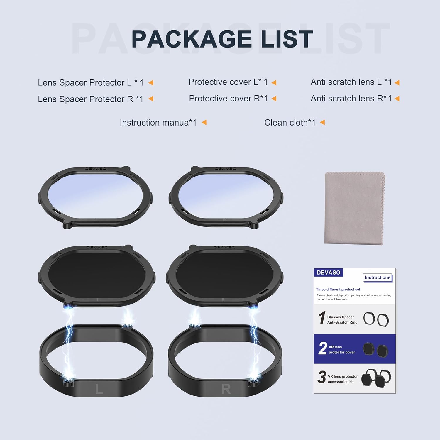 DEVASO Lens Protector Cover Kit for Playstation VR2, Protector Accessories Compatible with PS VR2, Glasses Spacer Anti-Scratch Ring with Blue Light Blocking Glasses for PSVR2, Anti-Scratch & Easy to Install image number 1