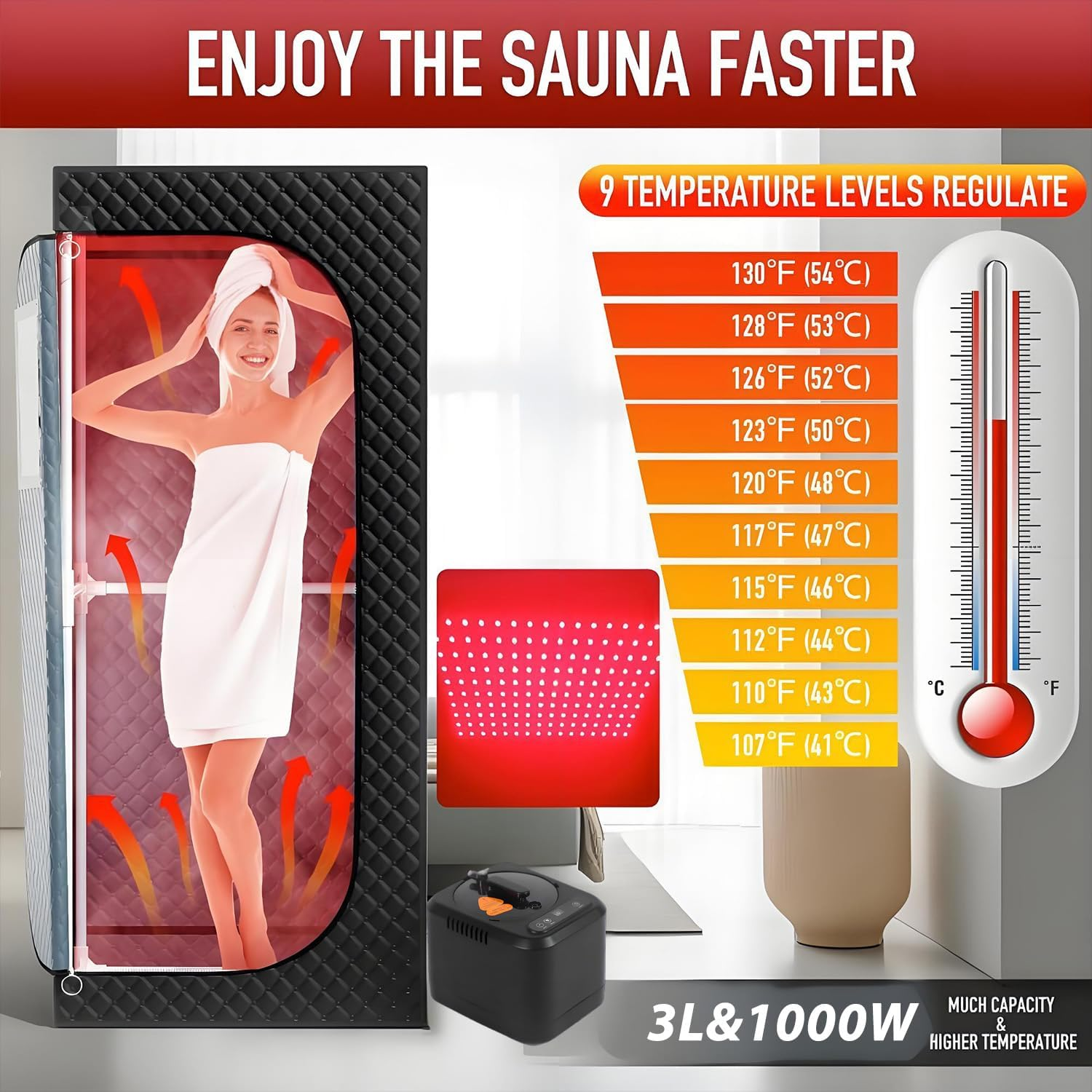 Portable Sauna Tent with Steam 660Nm Red Light & 850Nm Light Device, 3L Steamer, Folding Chair, Personal Sauna Box Sauna Tent Home Sauna image number 2