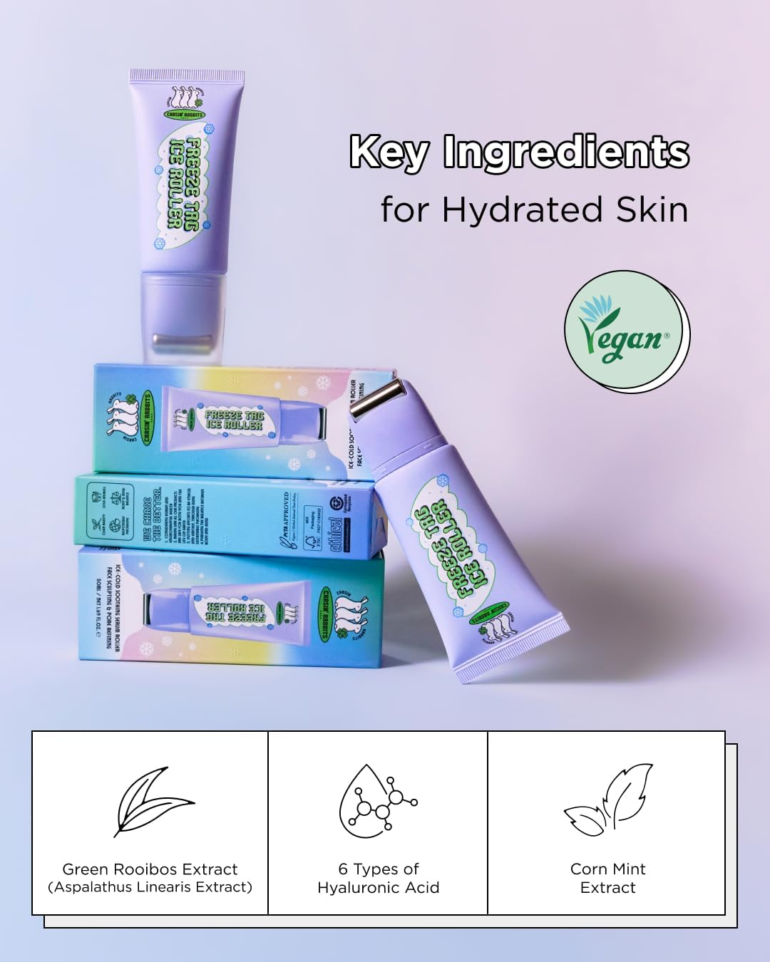 CHASIN' RABBITS Freeze Tag Ice Roller 1.69 Fl. Oz, Cold Face Roller for Wrinkles Care, Ice Face Roller Skin Care Gel Serum, Massage Roller Self Care for Women, Korean Skincare image number 3