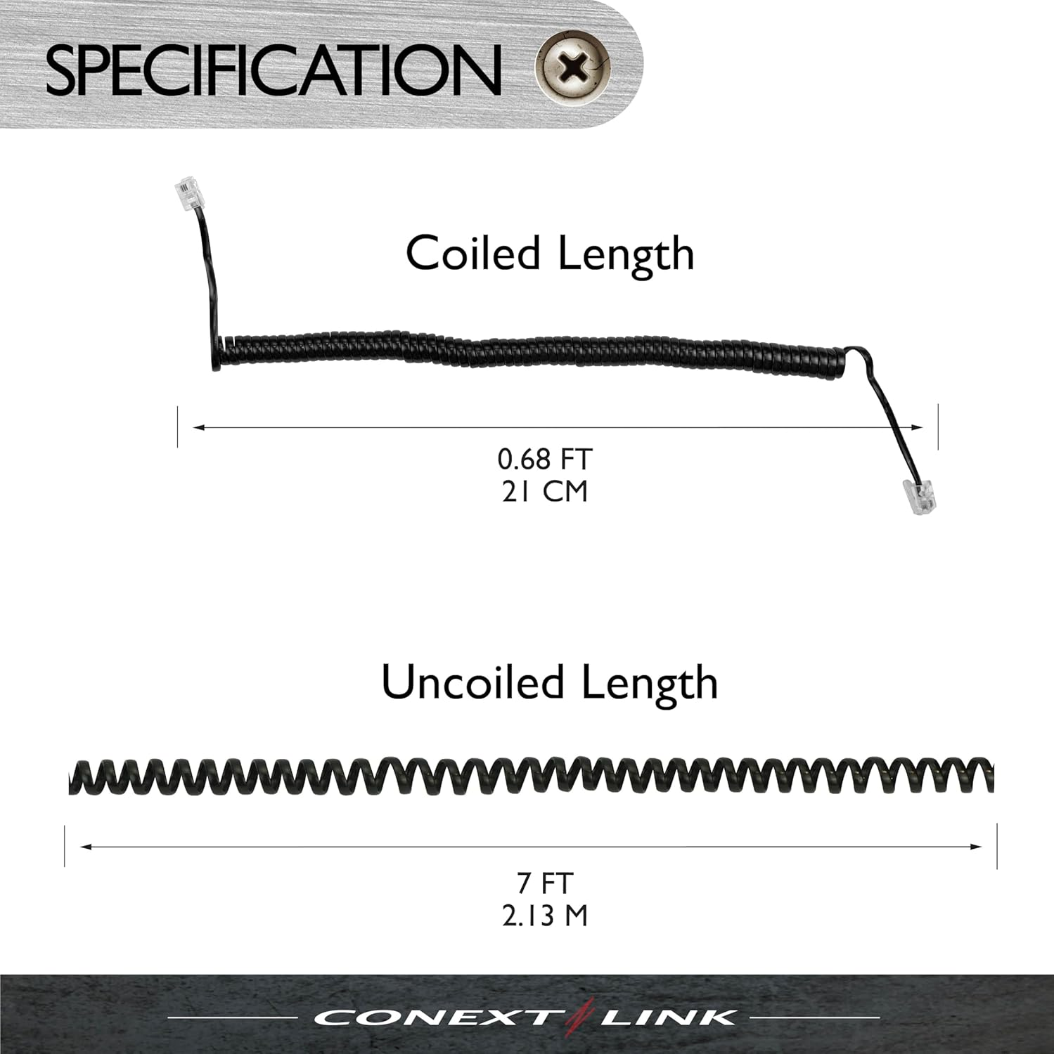 RJ11 4P4C Modular Telephone Handset Cable Receiver Coil Cord Wire Black 7 Ft image number 2