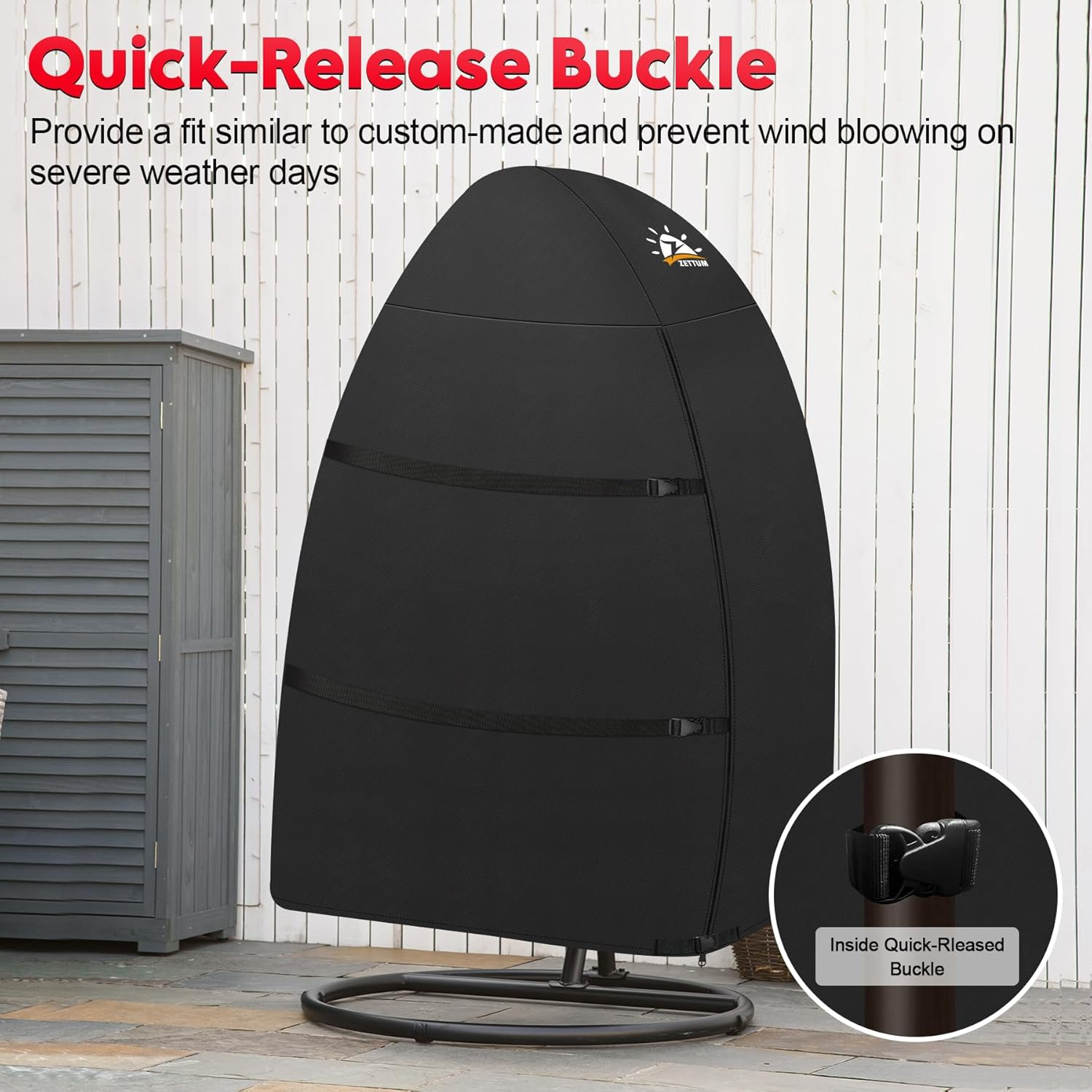 Zettum Egg Chair Cover, Double Seat Hanging Egg Chair Cover, Waterproof Outdoor Hanging Chair Cover, 600D Heavy Duty Cover for Patio Wicker Swing Egg Chair, 66 X 43 X 68 Inch image number 6