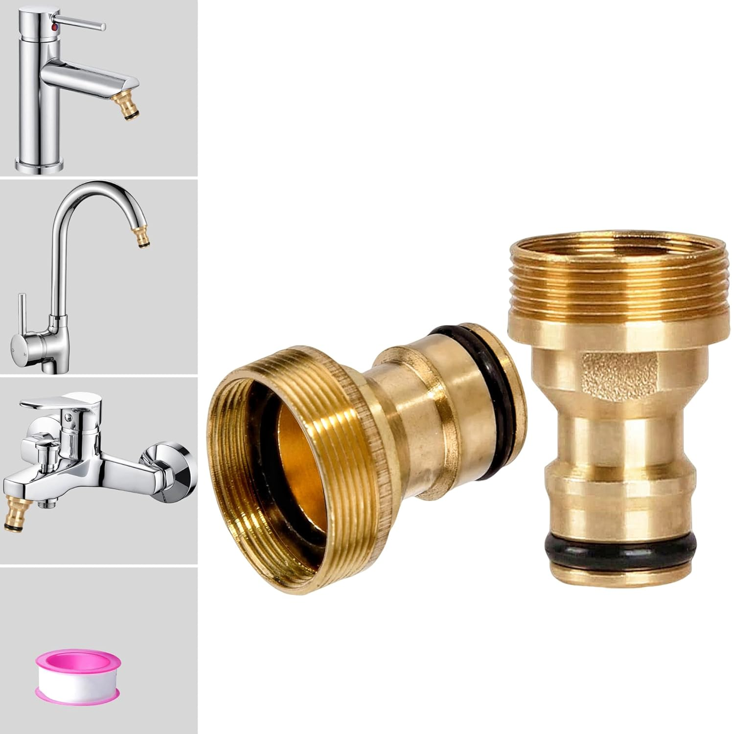 Indoor Garden Hose Pipe Adapter for Kitchen Sink and Bathroom, 22Mm Female 24Mm Male Threaded Tap Connector Fittings, Mixer Hose Connector Brass for Kitchen Sink