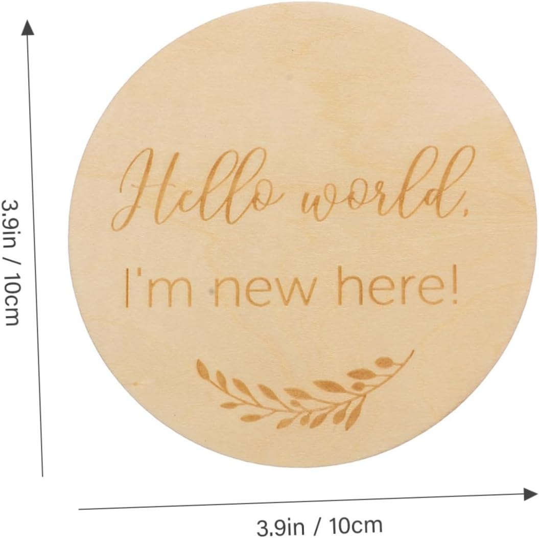 ERINGOGO Baby Growth Celebration Cards 2Pcs Wooden Baby Milestone Discs Newborn Photo Props Creative round Commemorative Cards for Newborns 10Cm Diameter - Assorted Color image number 2