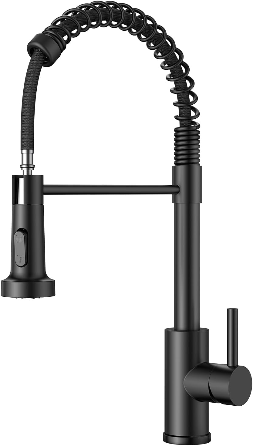FORIOUS WELS Kitchen Tap with Pull down Sprayer, Stainless Steel Utility Single Handle Spring Sink, Kitchen Taps for Farmhouse Camper Laundry Rv Bar