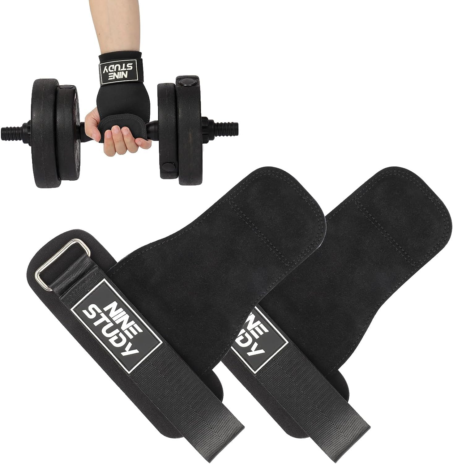 Weight Lifting Wrist Straps, anti Slip Gym Straps with Double Layer Leather, 4Mm Finger Spacer Lifting Strap, Deadlift Gym Strength Training Accessories image number 4