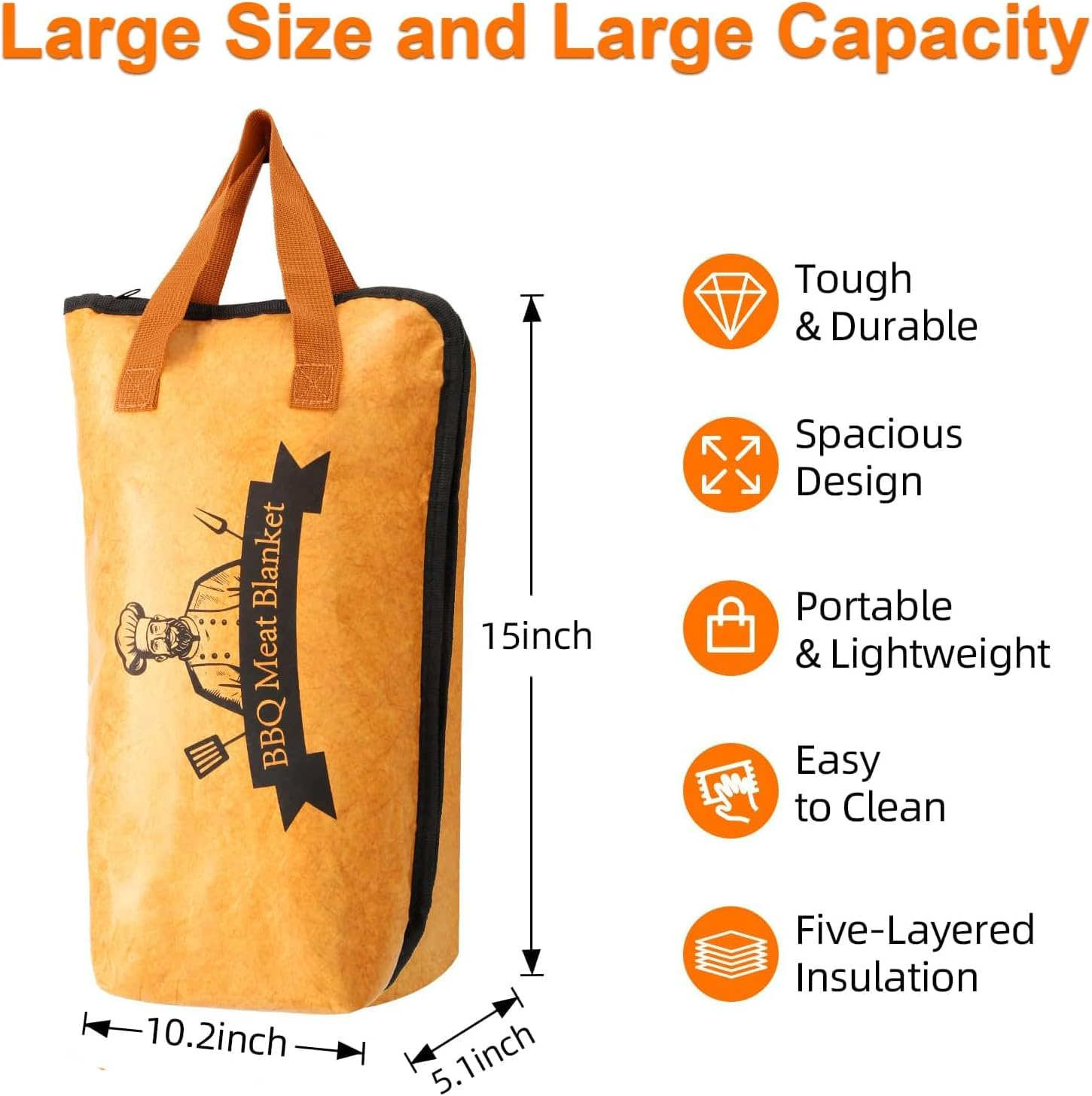 BBQ Blanket for Resting Meat Compatible with Traeger Smoker Grill, Reusable Pellet Smoker Meat Insulated Resting Bag with Wide Mouth for Large Brisket/Beef,Gifts for Men Him Dad,Traeger Accessories image number 2