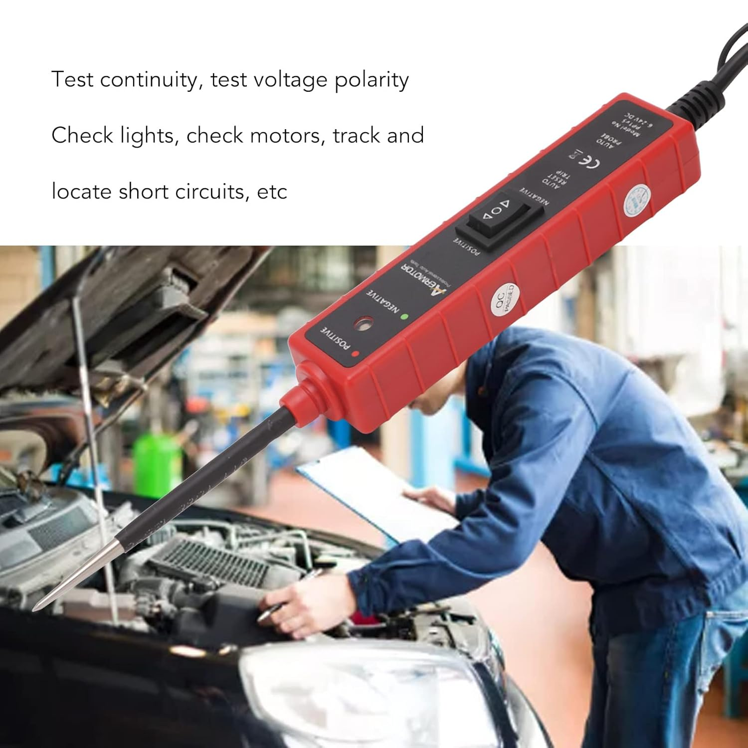 6 24V Auto Electric Circuit Tester, Universal Power Test Probe for Car Electrical System, Long 16Ft Cord, Short Circuit Protection, Multifunctional Diagnostic Tool